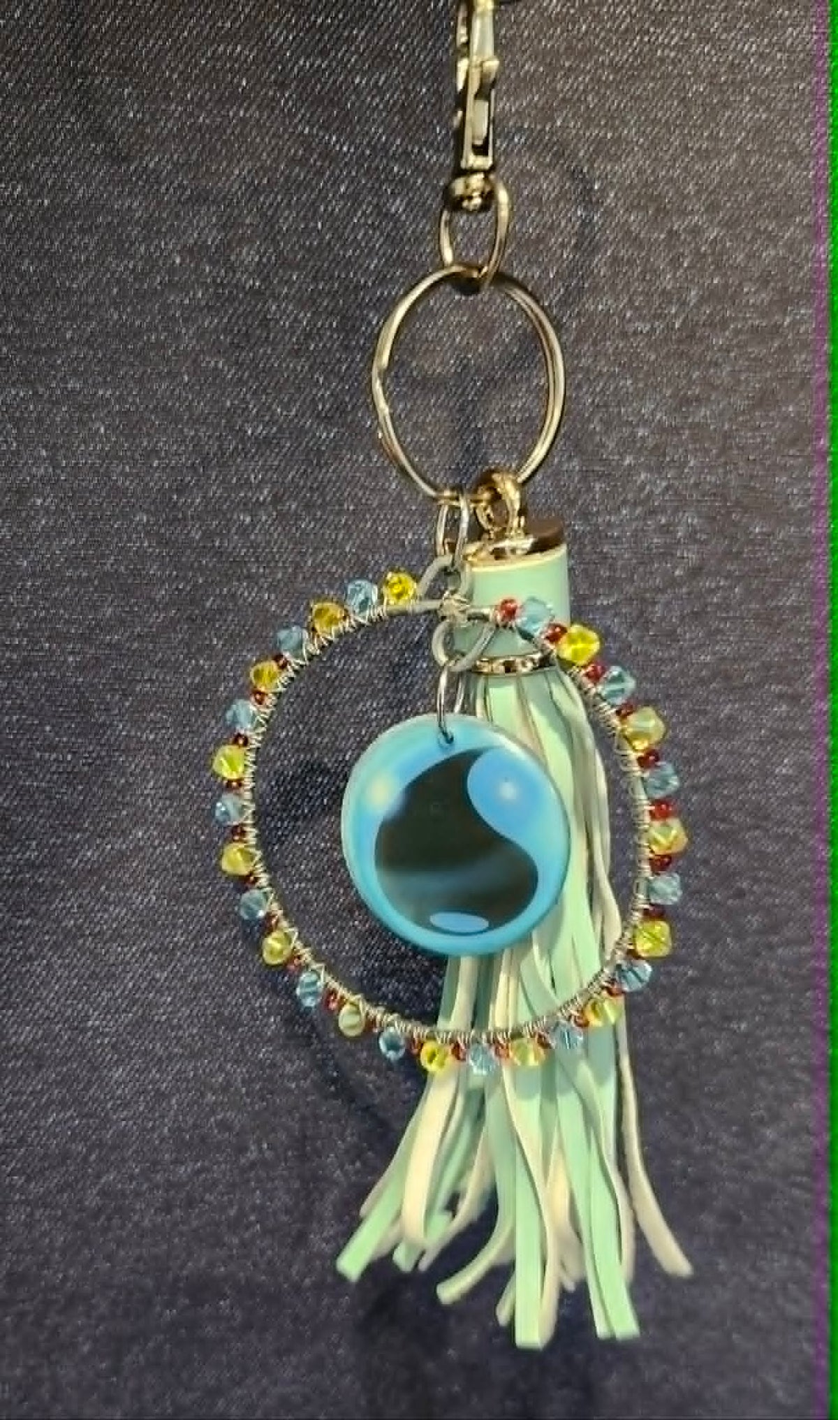 Totodile Inspired Handmade Pokémon Charm – Resin Keychain with Crystal Beads & Tassel
