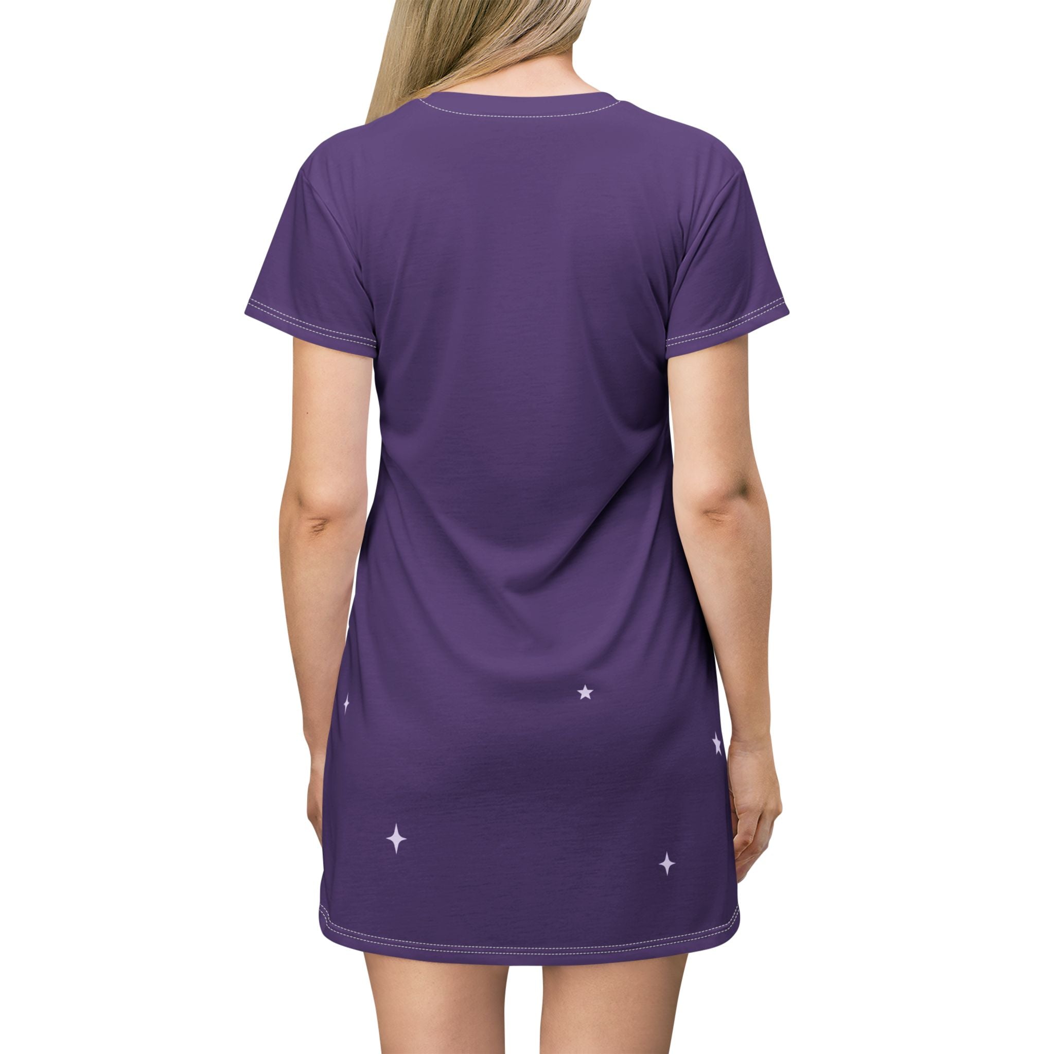 Resting Witch Face T-Shirt Dress, Witchy Halloween Sleep Shirt, Cute Purple Comfy Nightdress for Women, Cozy Fall Pajama Dress