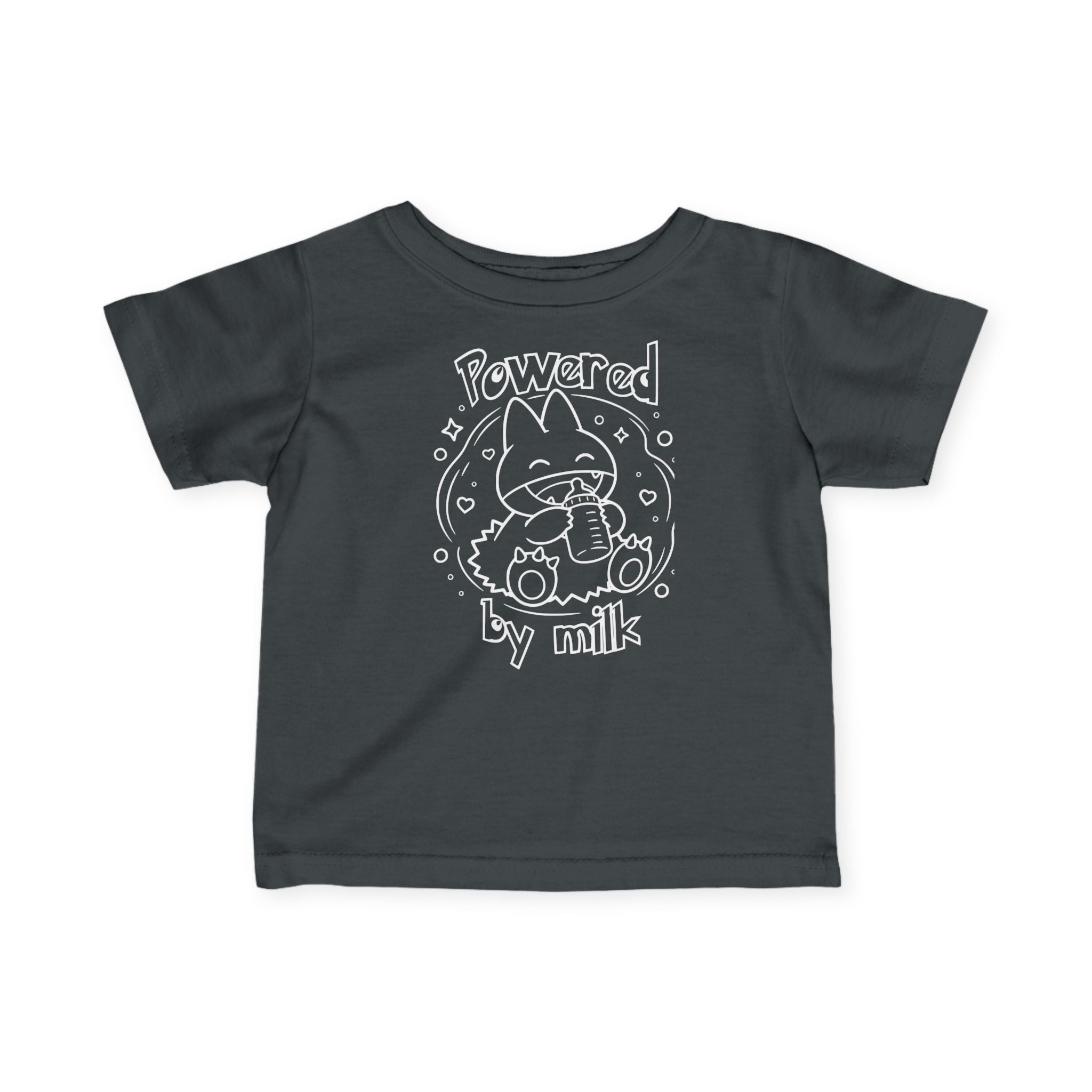 Baby Powered by Milk Infant T-Shirt | Cute Monster Drinking Bottle Shirt