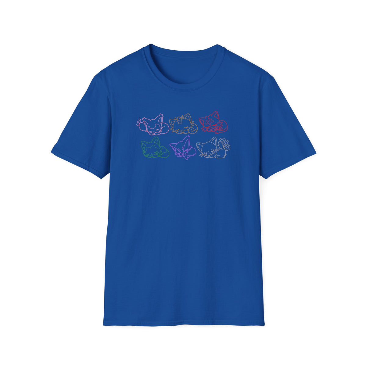 Sleeping Pokémon Cats Line Art T-Shirt | Pastel Rainbow Kitten Trio Anime Tee Shirt