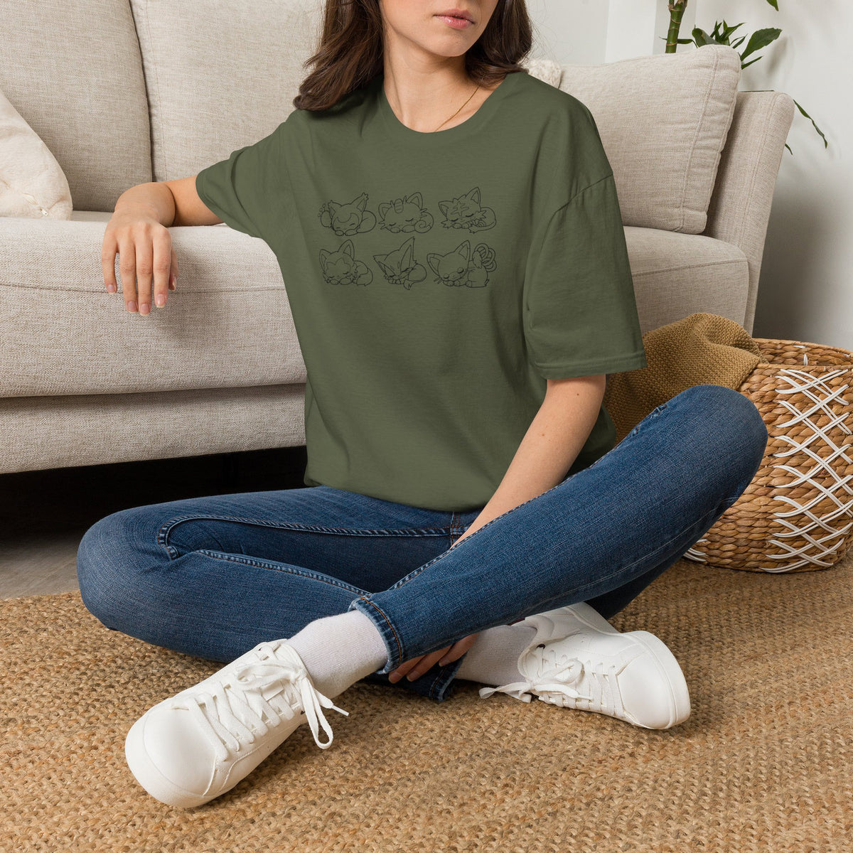 Sleeping Pokémon Cats Line Art T-Shirt | Pastel Rainbow Kitten Trio Anime Tee Shirt