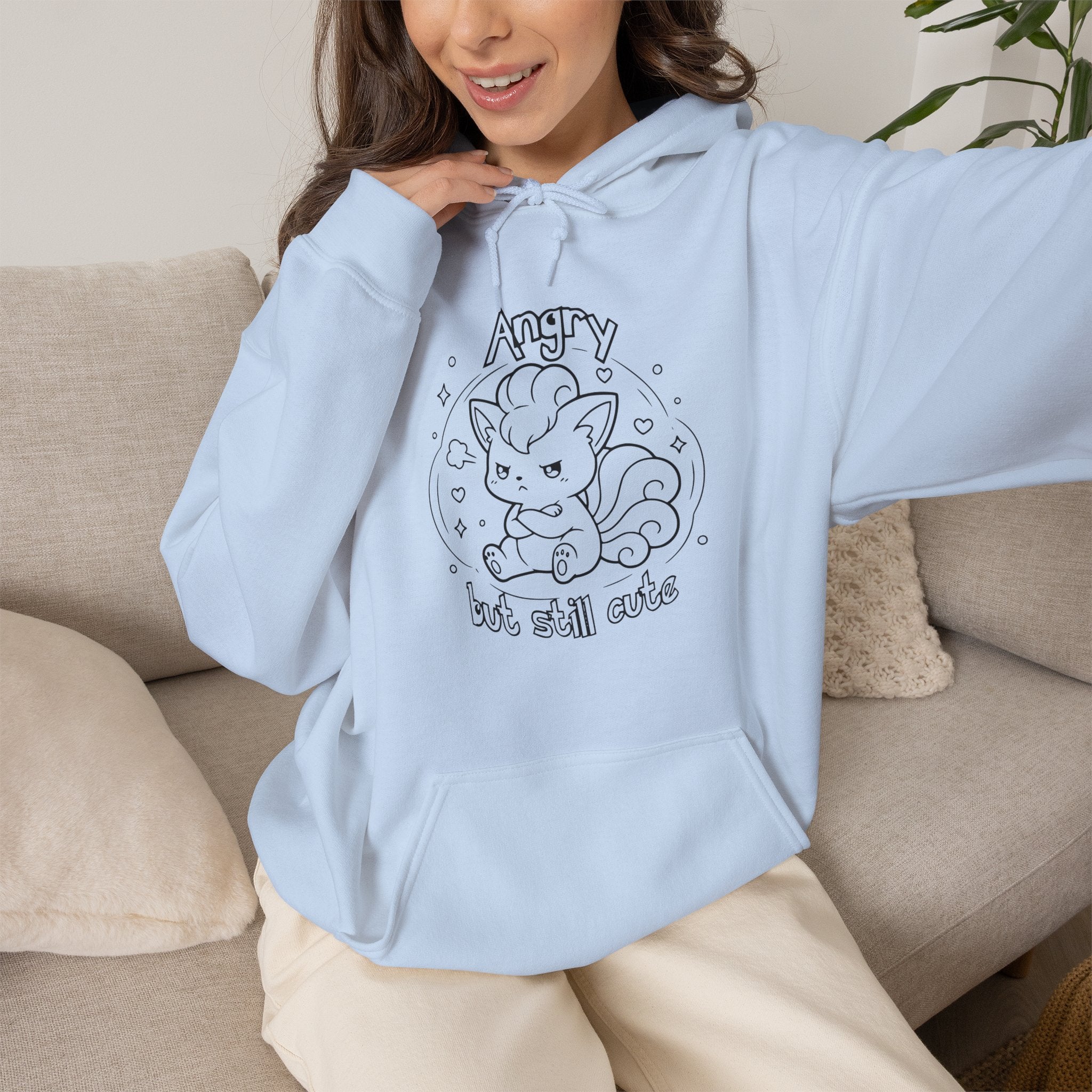 Fox Angry but still cute Grumpy Cute Fox Lady hoodie | Pouting Fox Illustration