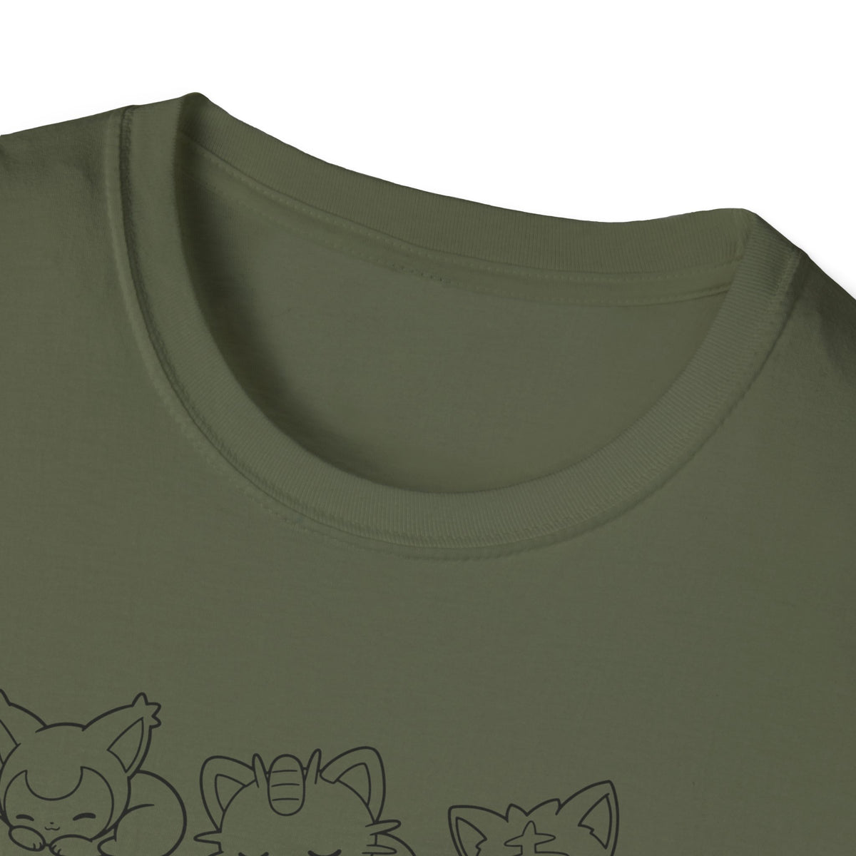 Sleeping Pokémon Cats Line Art T-Shirt | Pastel Rainbow Kitten Trio Anime Tee Shirt
