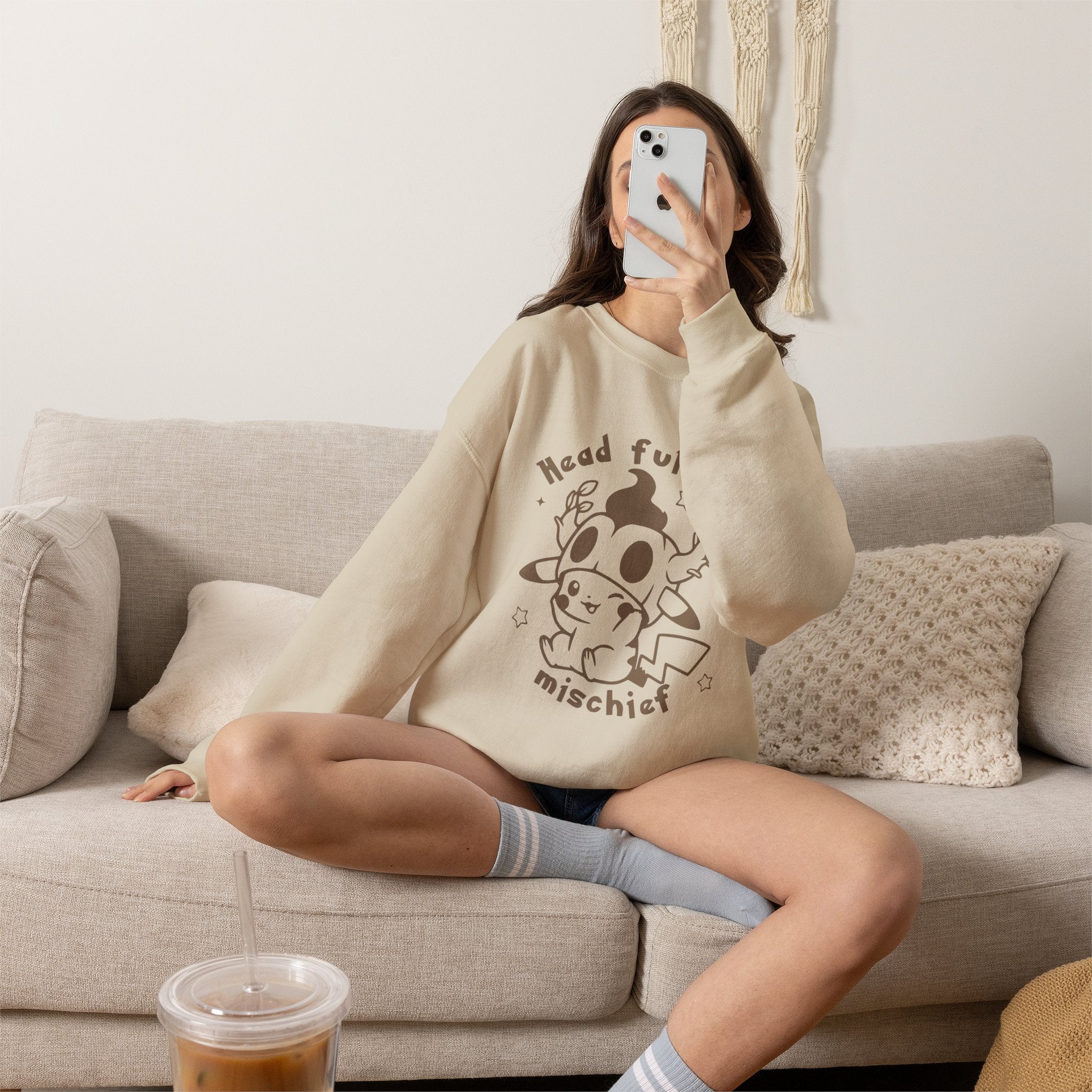 Head Full of Mischief Sweatshirt | Cute Halloween Ghost Crewneck | Cozy Fall Sweatshirt | Geek Autumn Sweater | Kawaii Spooky Apparel