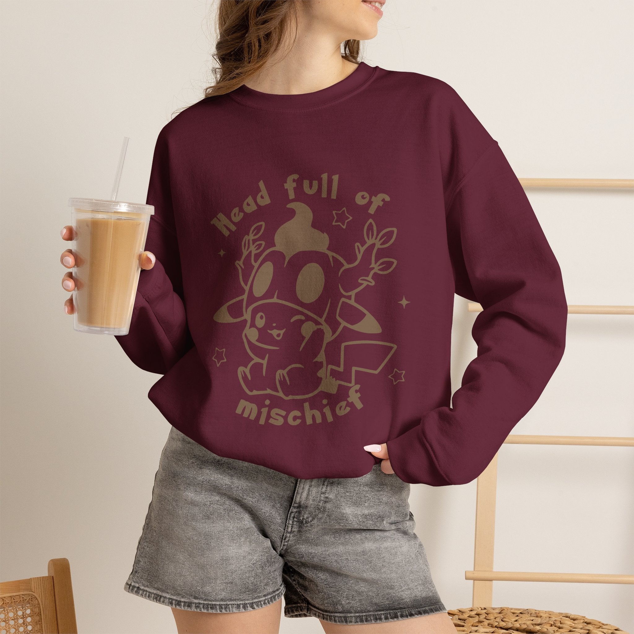 Head Full of Mischief Sweatshirt | Cute Halloween Ghost Crewneck | Cozy Fall Sweatshirt | Geek Autumn Sweater | Kawaii Spooky Apparel