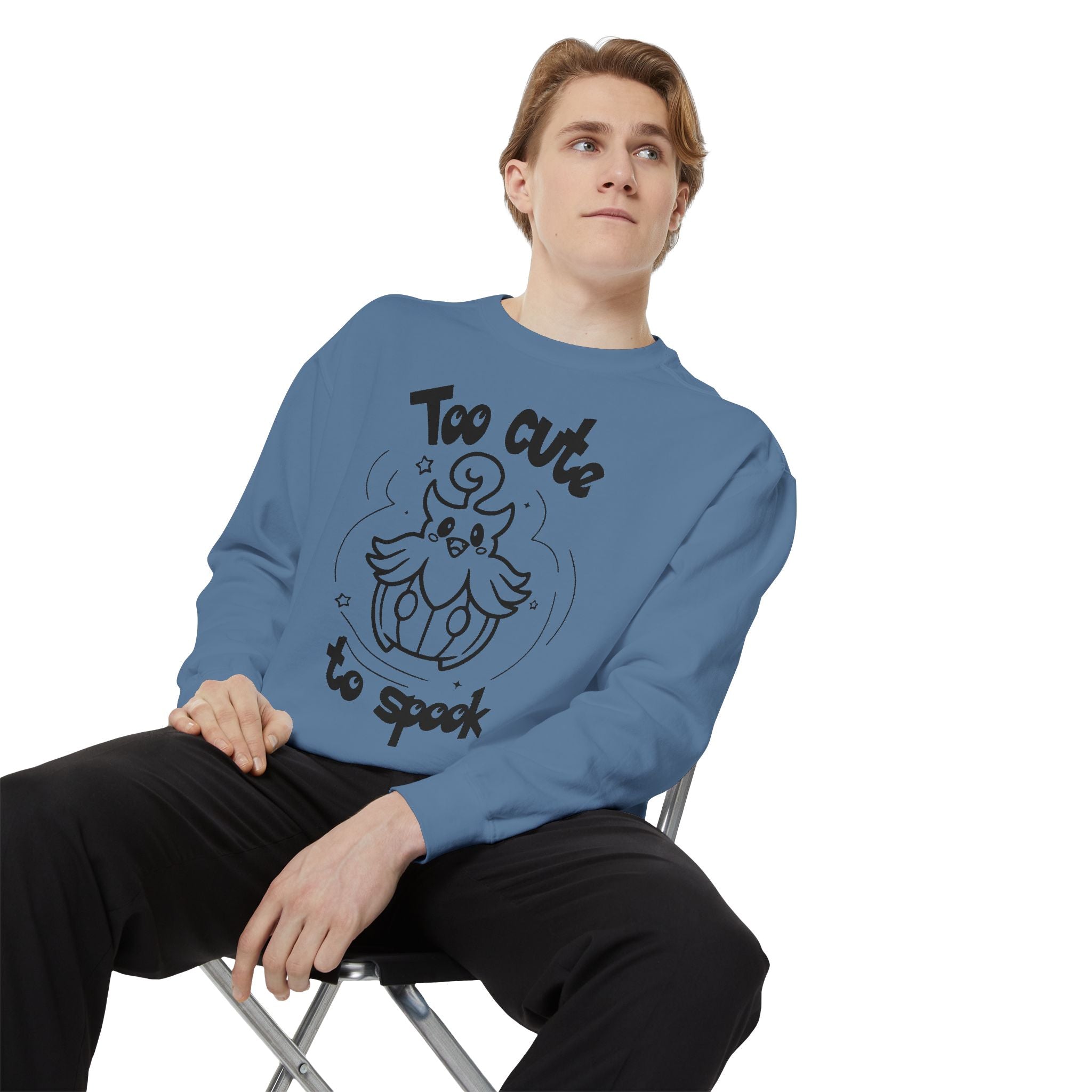 Too Cute to Spook Crewneck Sweatshirt | Comfy Halloween Theme Ghost Pumpkin Design
