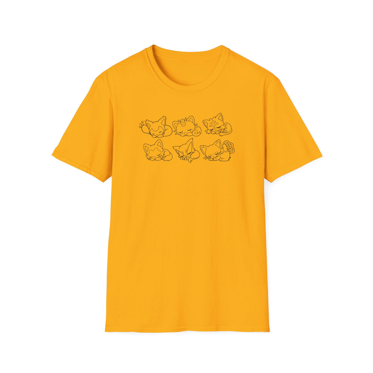 Sleeping Pokémon Cats Line Art T-Shirt | Pastel Rainbow Kitten Trio Anime Tee Shirt