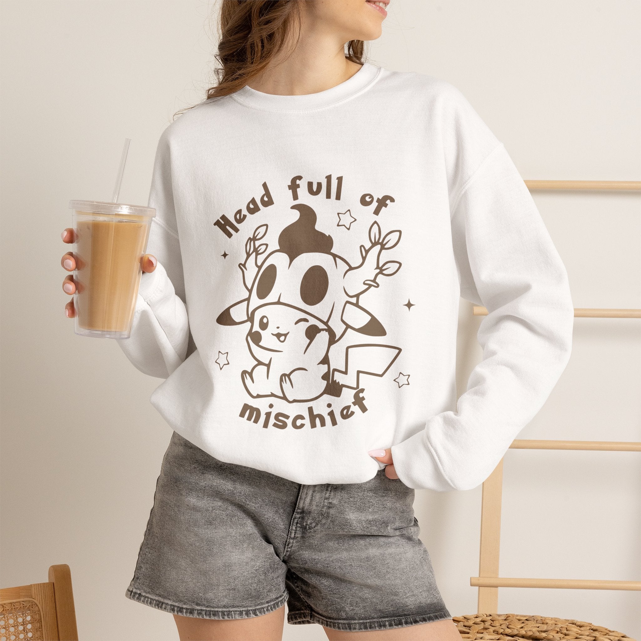 Head Full of Mischief Sweatshirt | Cute Halloween Ghost Crewneck | Cozy Fall Sweatshirt | Geek Autumn Sweater | Kawaii Spooky Apparel