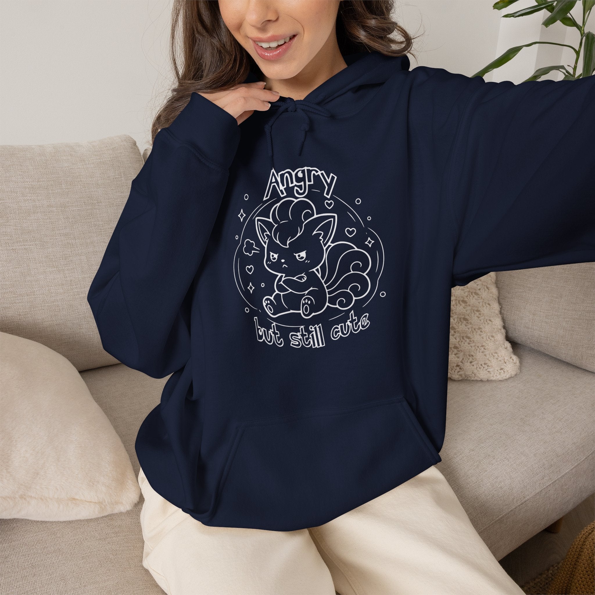Fox Angry but still cute Grumpy Cute Fox Lady hoodie | Pouting Fox Illustration