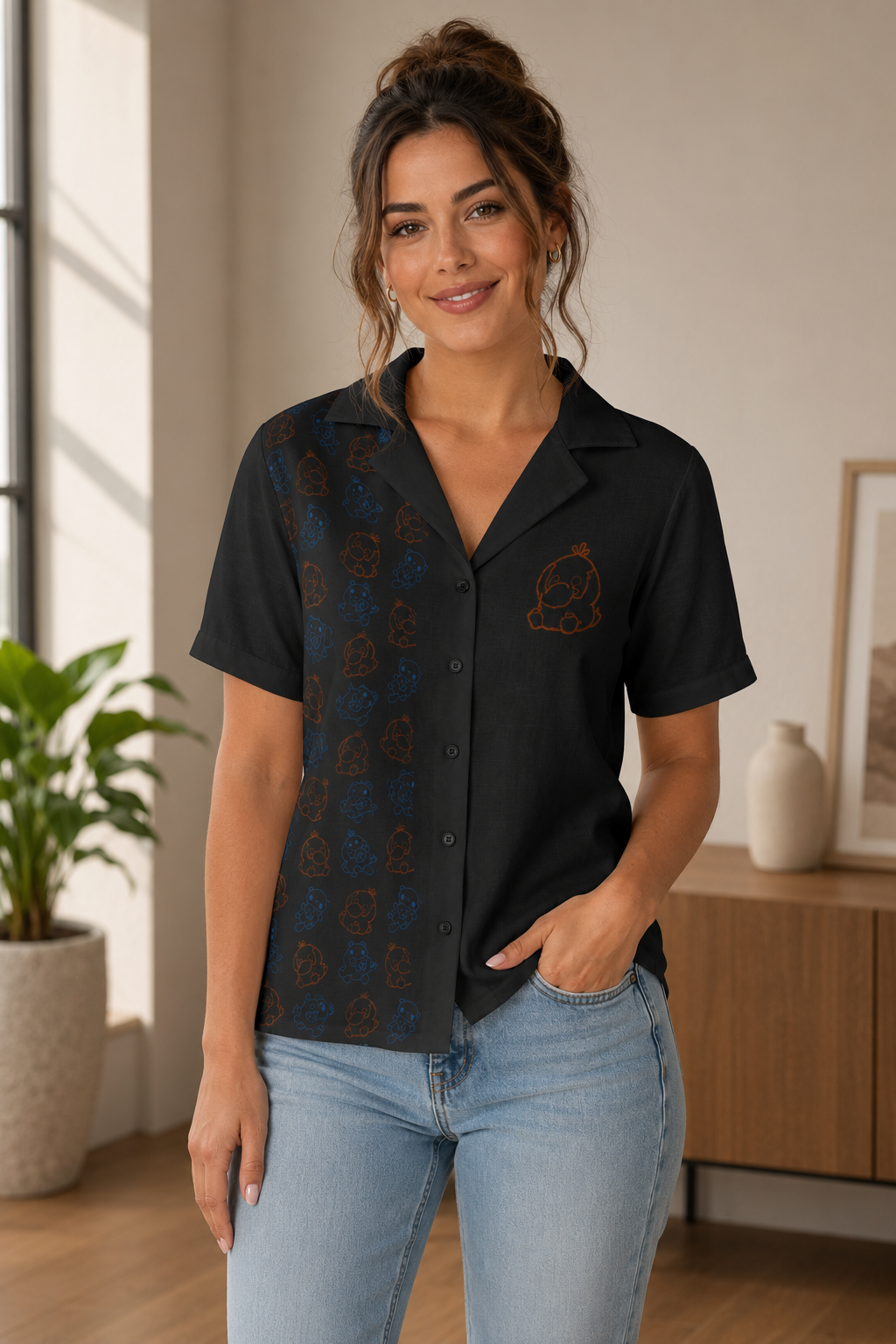 Psyduck and Oshawott Pokémon Inspired Pattern Camp Shirt | Hawaiian Shirt for gamer geek gift