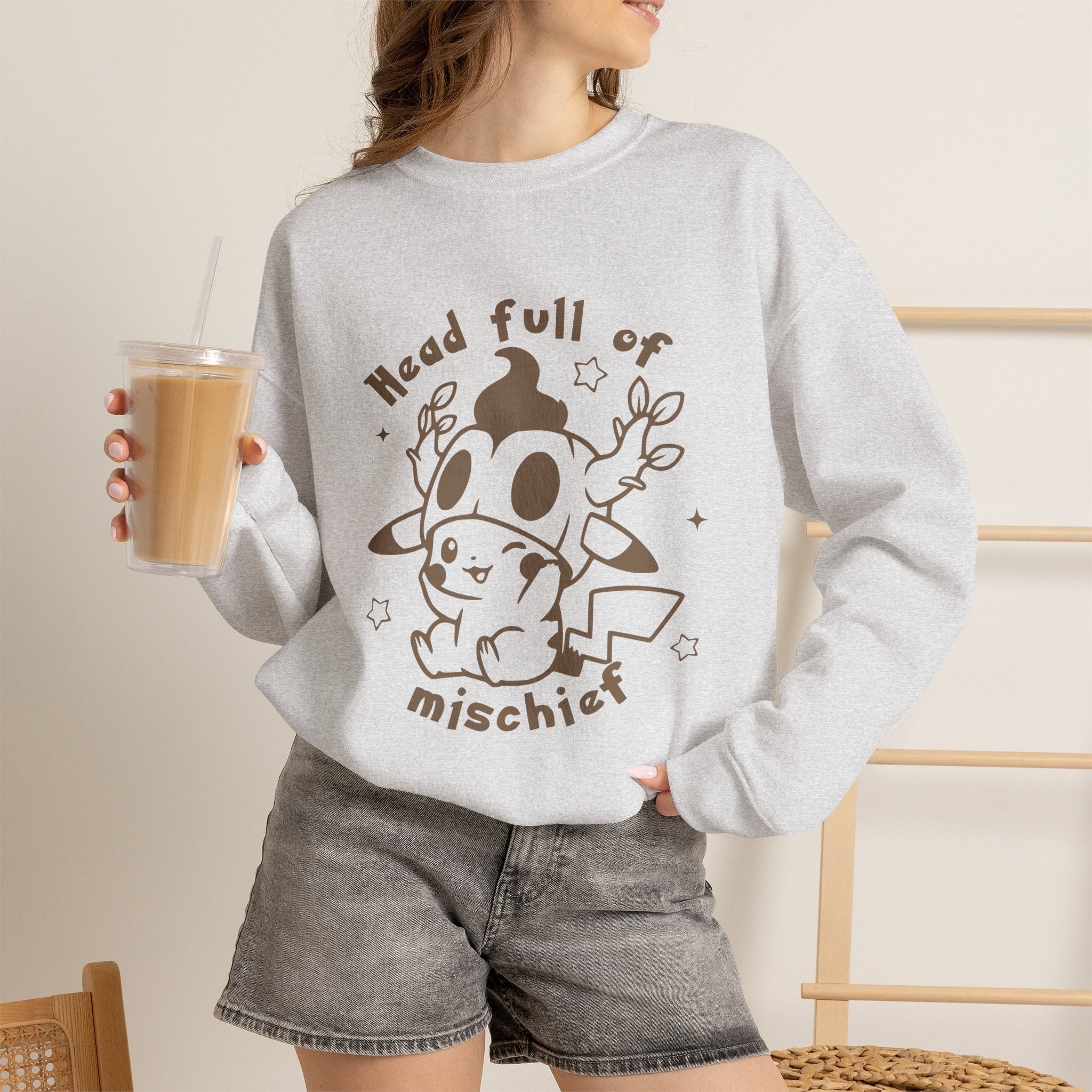 Head Full of Mischief Sweatshirt | Cute Halloween Ghost Crewneck | Cozy Fall Sweatshirt | Geek Autumn Sweater | Kawaii Spooky Apparel