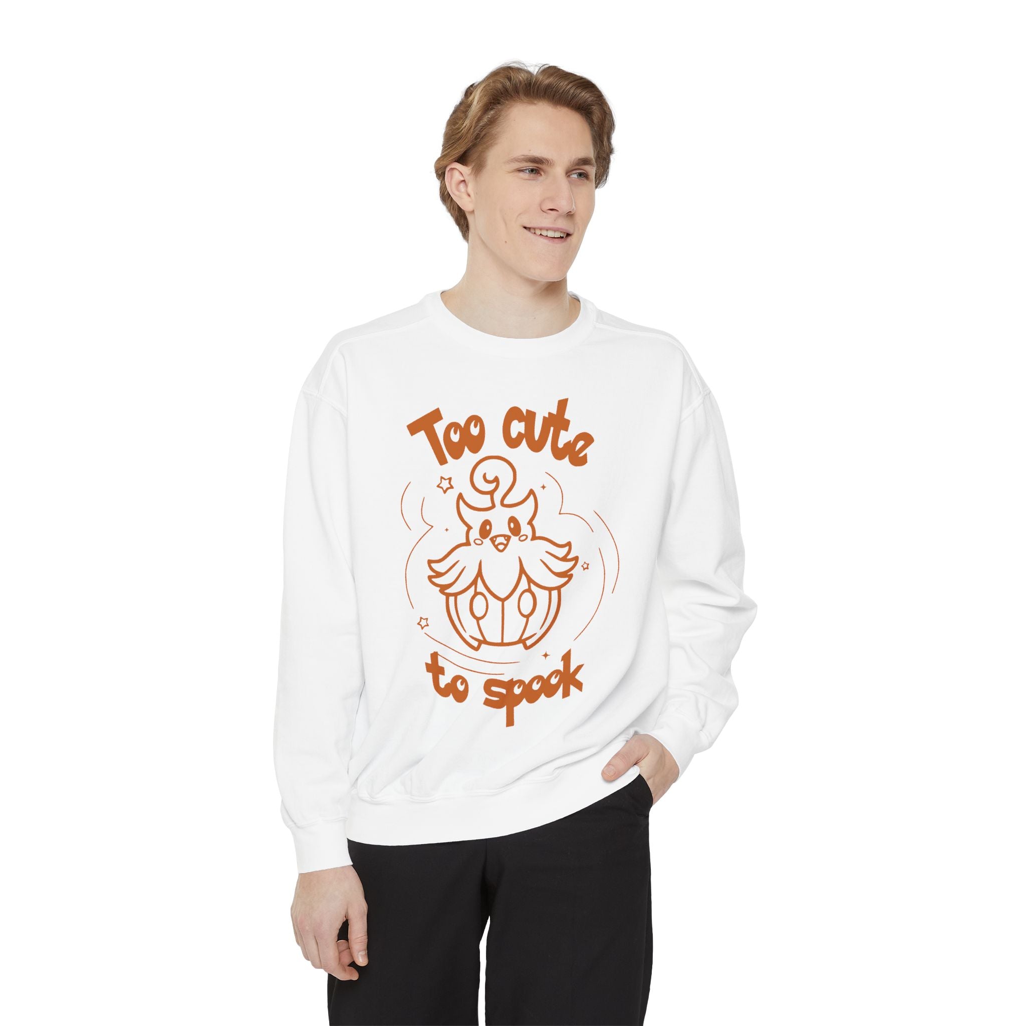 Too Cute to Spook Crewneck Sweatshirt | Comfy Halloween Theme Ghost Pumpkin Design
