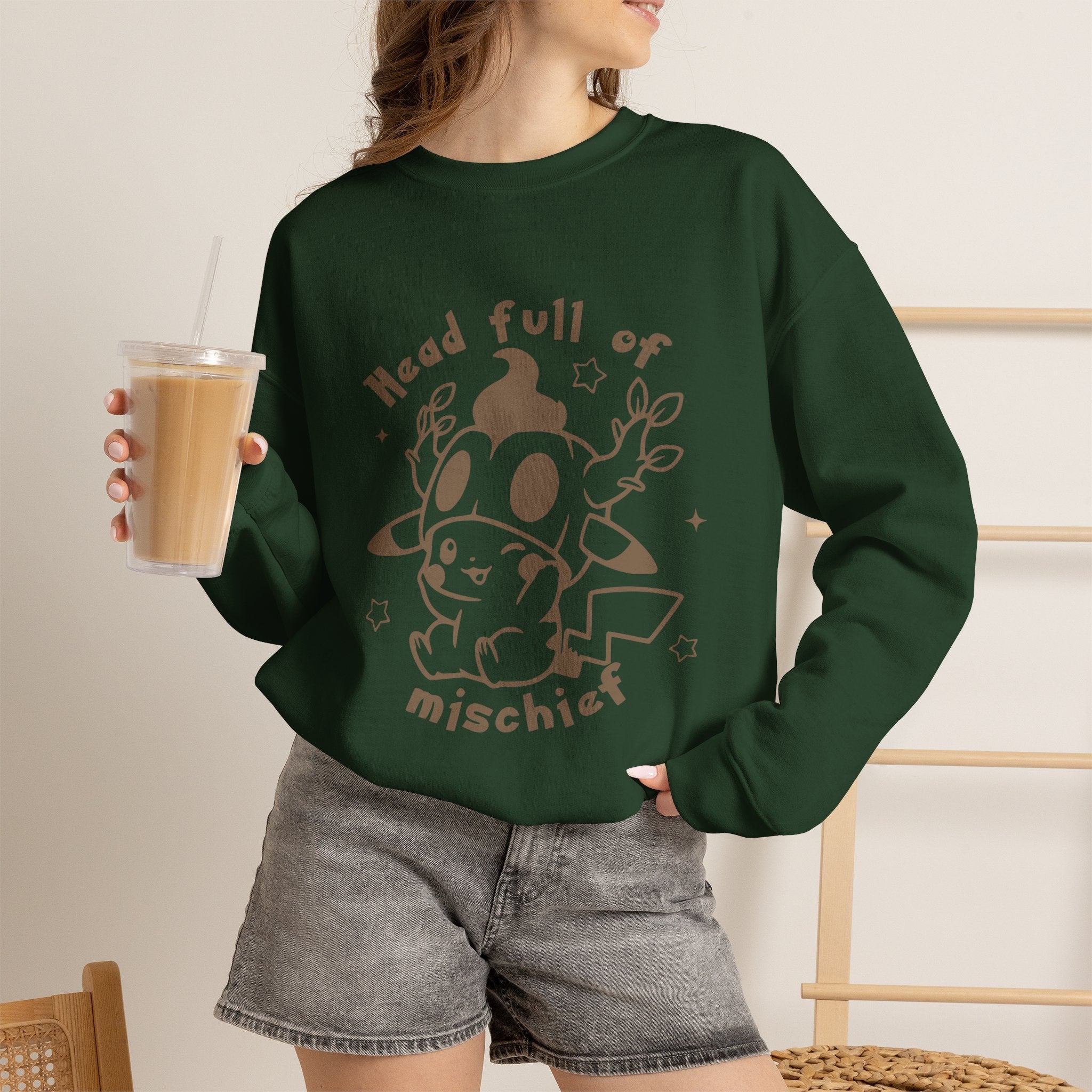 Head Full of Mischief Sweatshirt | Cute Halloween Ghost Crewneck | Cozy Fall Sweatshirt | Geek Autumn Sweater | Kawaii Spooky Apparel