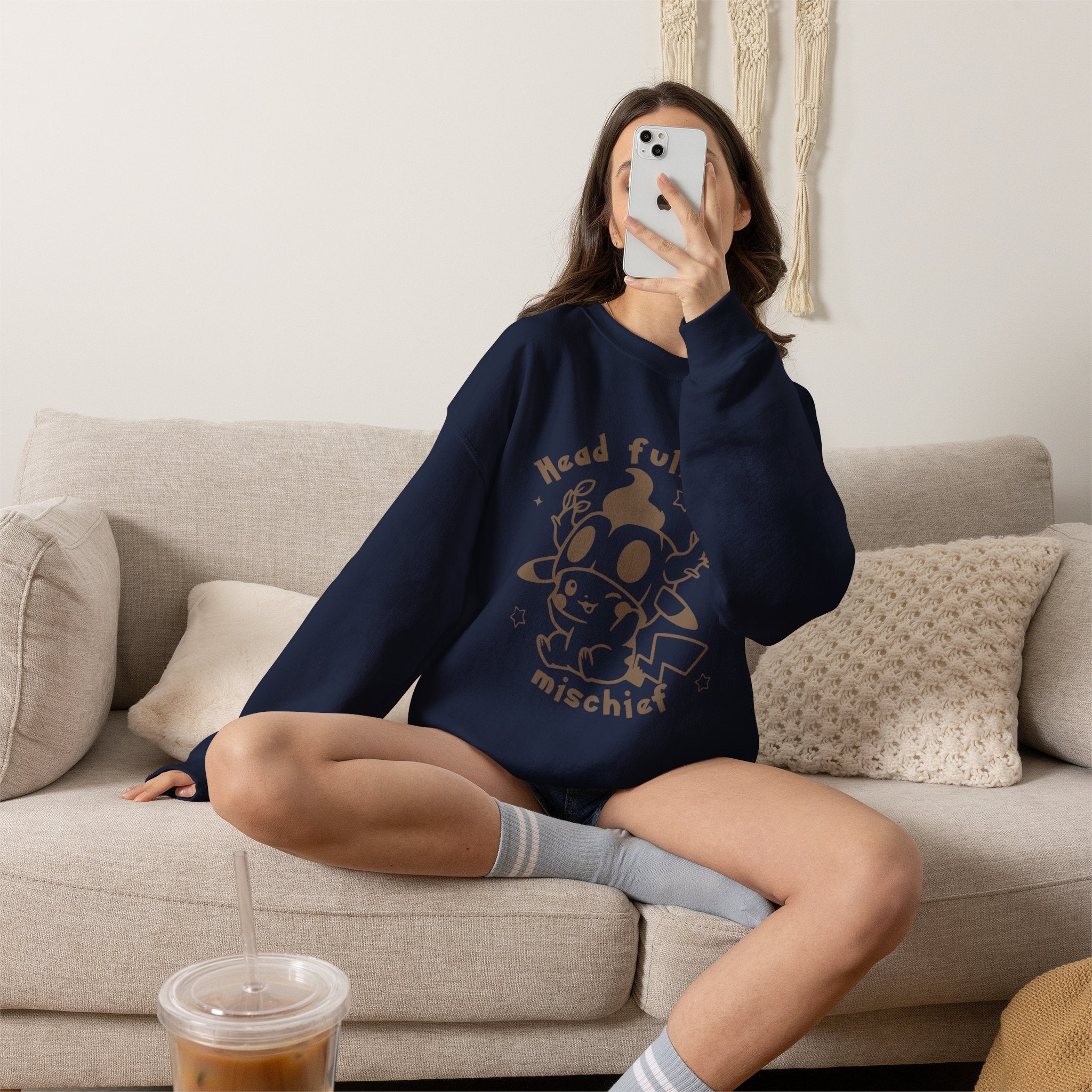 Head Full of Mischief Sweatshirt | Cute Halloween Ghost Crewneck | Cozy Fall Sweatshirt | Geek Autumn Sweater | Kawaii Spooky Apparel
