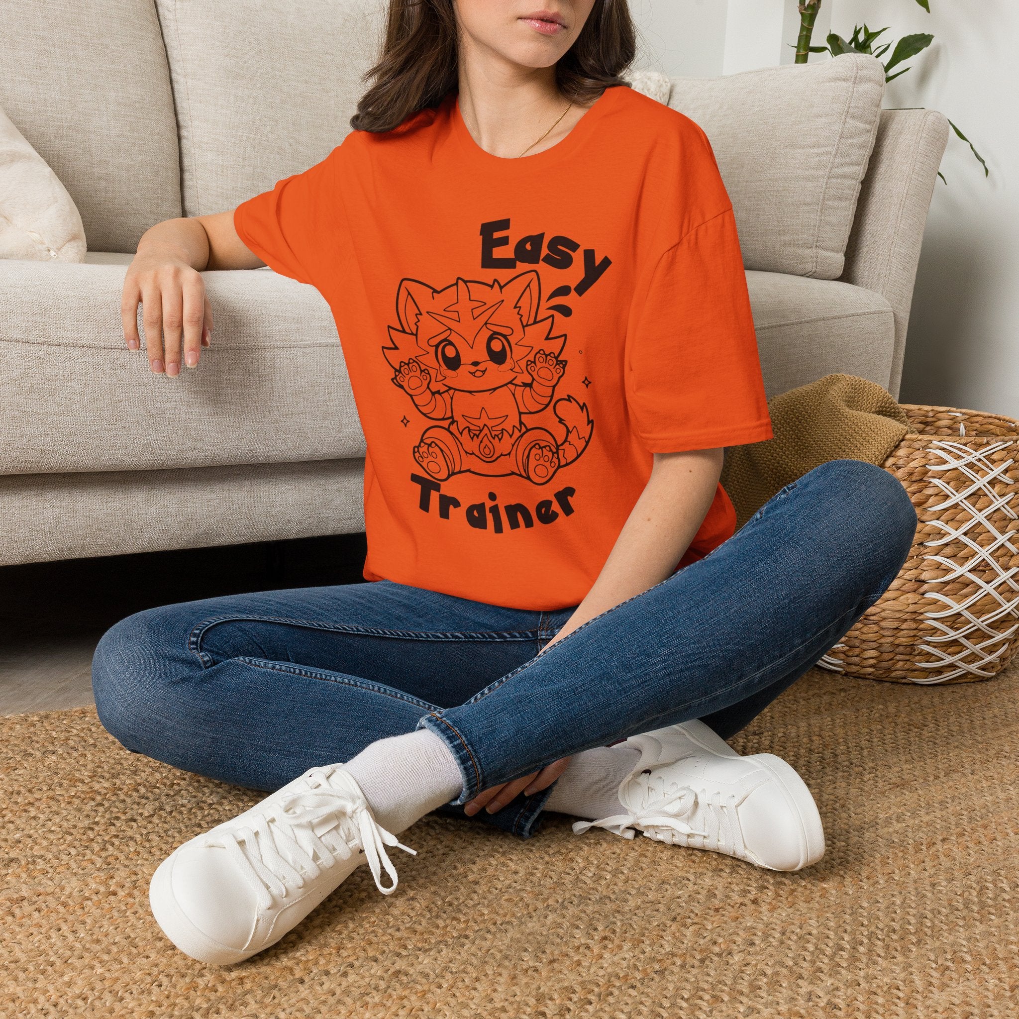 Easy Trainer T-Shirt | Cute Cartoon Easy Tiger Funny wrestling Cat Design Tee