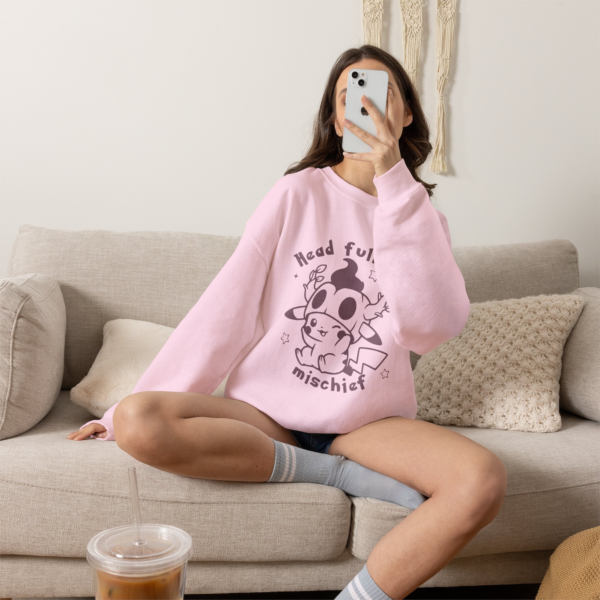 Head Full of Mischief Sweatshirt | Cute Halloween Ghost Crewneck | Cozy Fall Sweatshirt | Geek Autumn Sweater | Kawaii Spooky Apparel