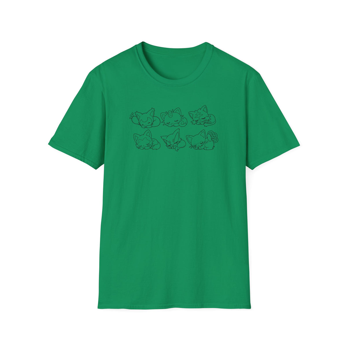 Sleeping Pokémon Cats Line Art T-Shirt | Pastel Rainbow Kitten Trio Anime Tee Shirt