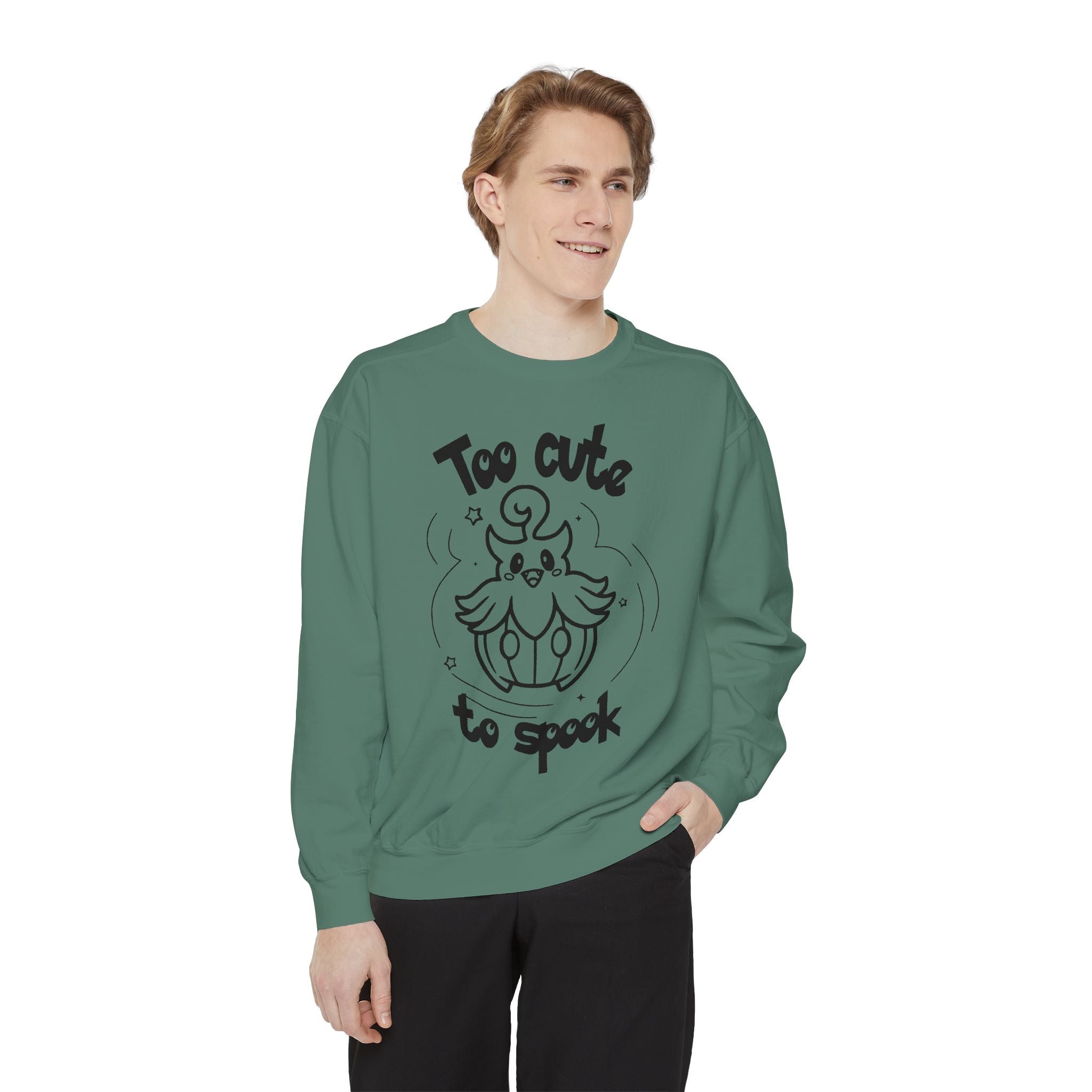Too Cute to Spook Crewneck Sweatshirt | Comfy Halloween Theme Ghost Pumpkin Design