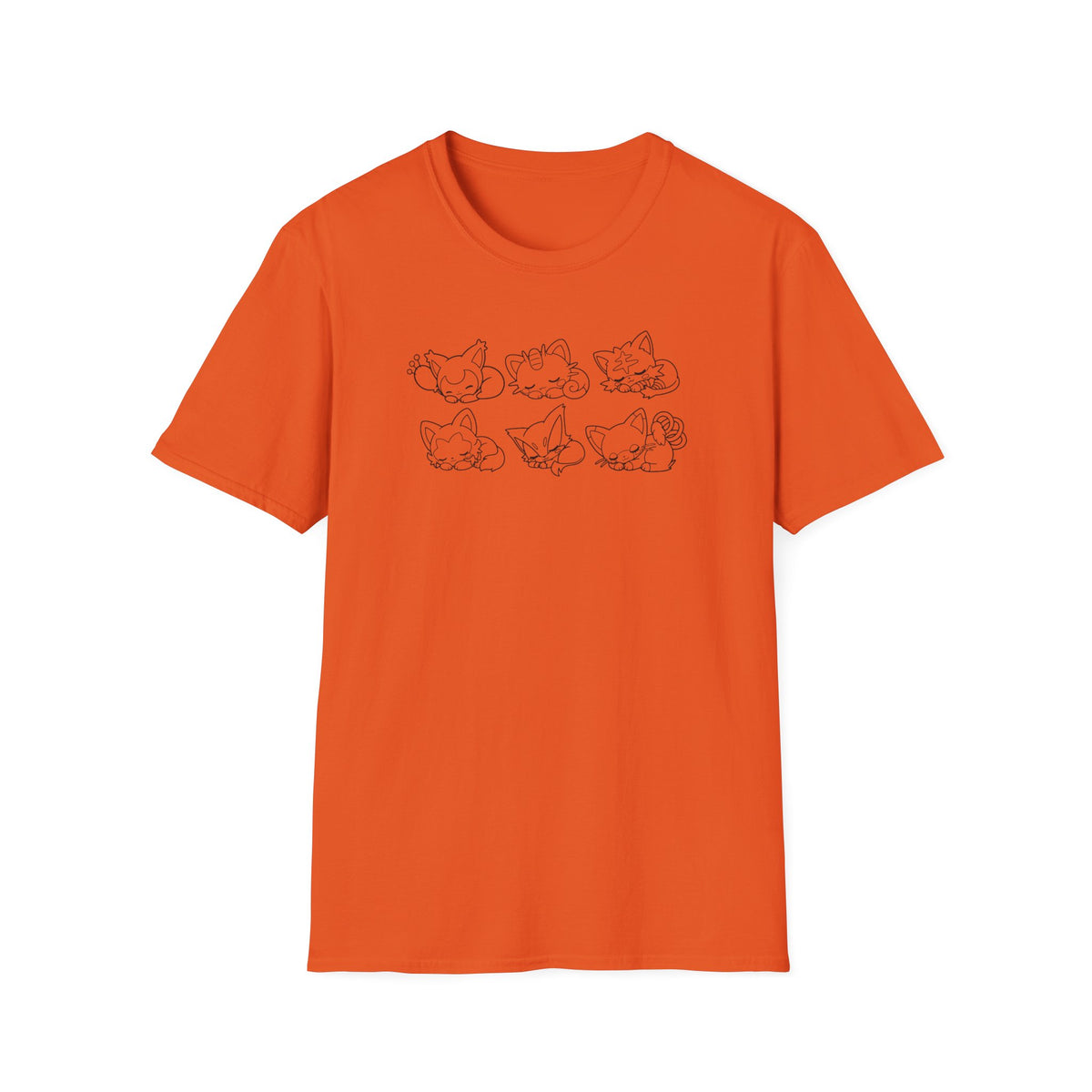 Sleeping Pokémon Cats Line Art T-Shirt | Pastel Rainbow Kitten Trio Anime Tee Shirt