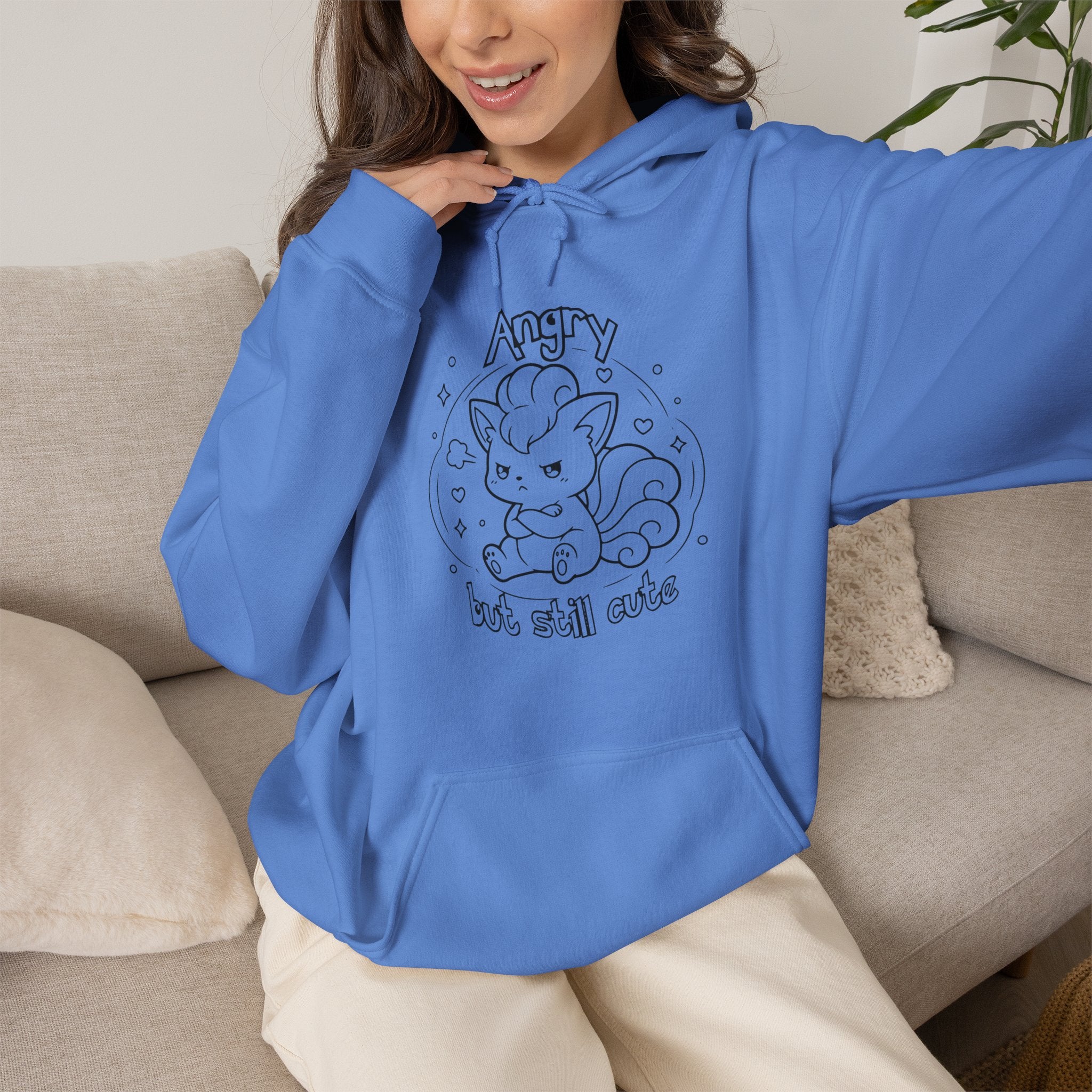 Fox Angry but still cute Grumpy Cute Fox Lady hoodie | Pouting Fox Illustration