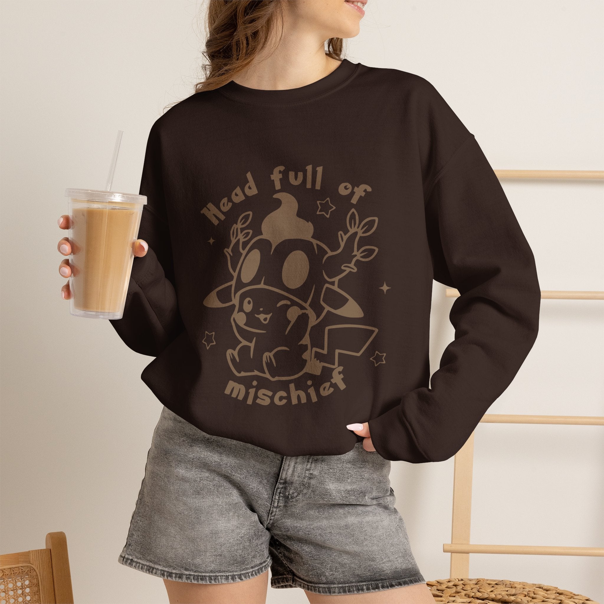 Head Full of Mischief Sweatshirt | Cute Halloween Ghost Crewneck | Cozy Fall Sweatshirt | Geek Autumn Sweater | Kawaii Spooky Apparel