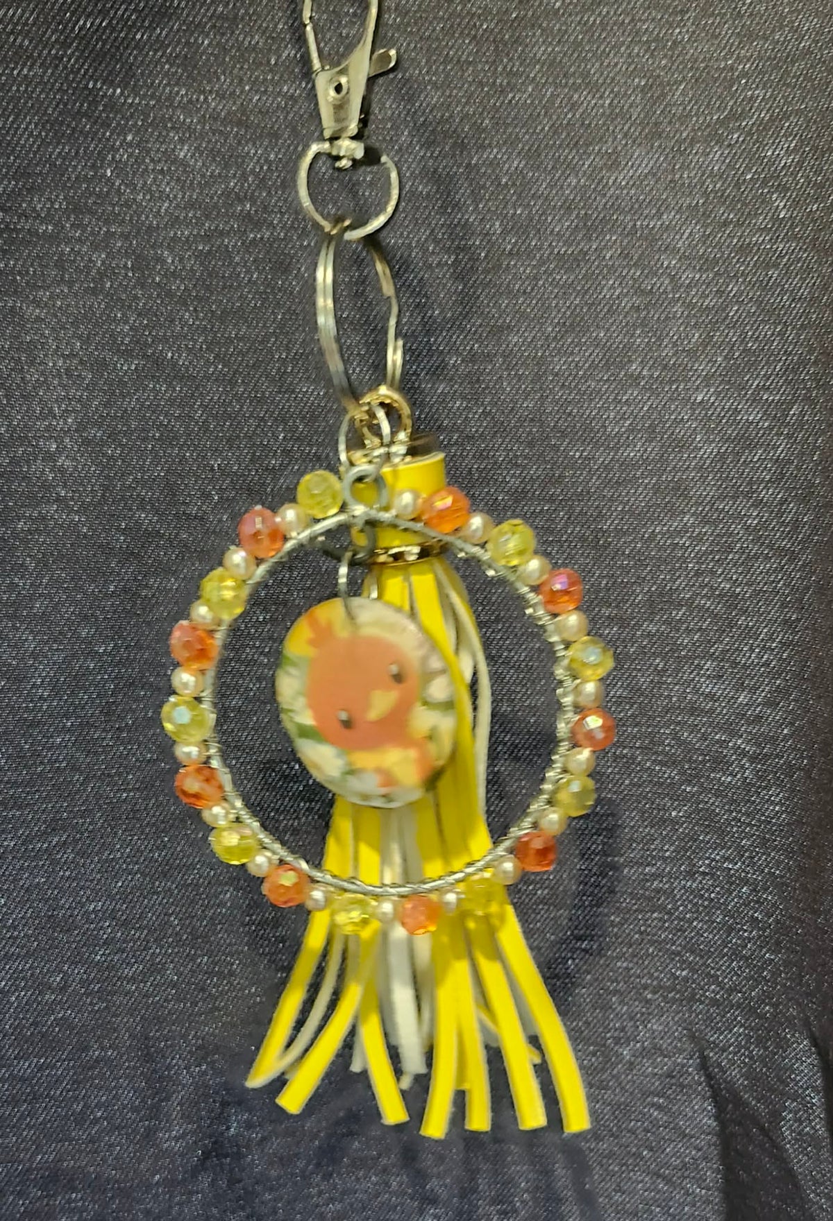Torchic Inspired Handmade Pokémon Charm – Resin Keychain with Crystal Beads & Tassel