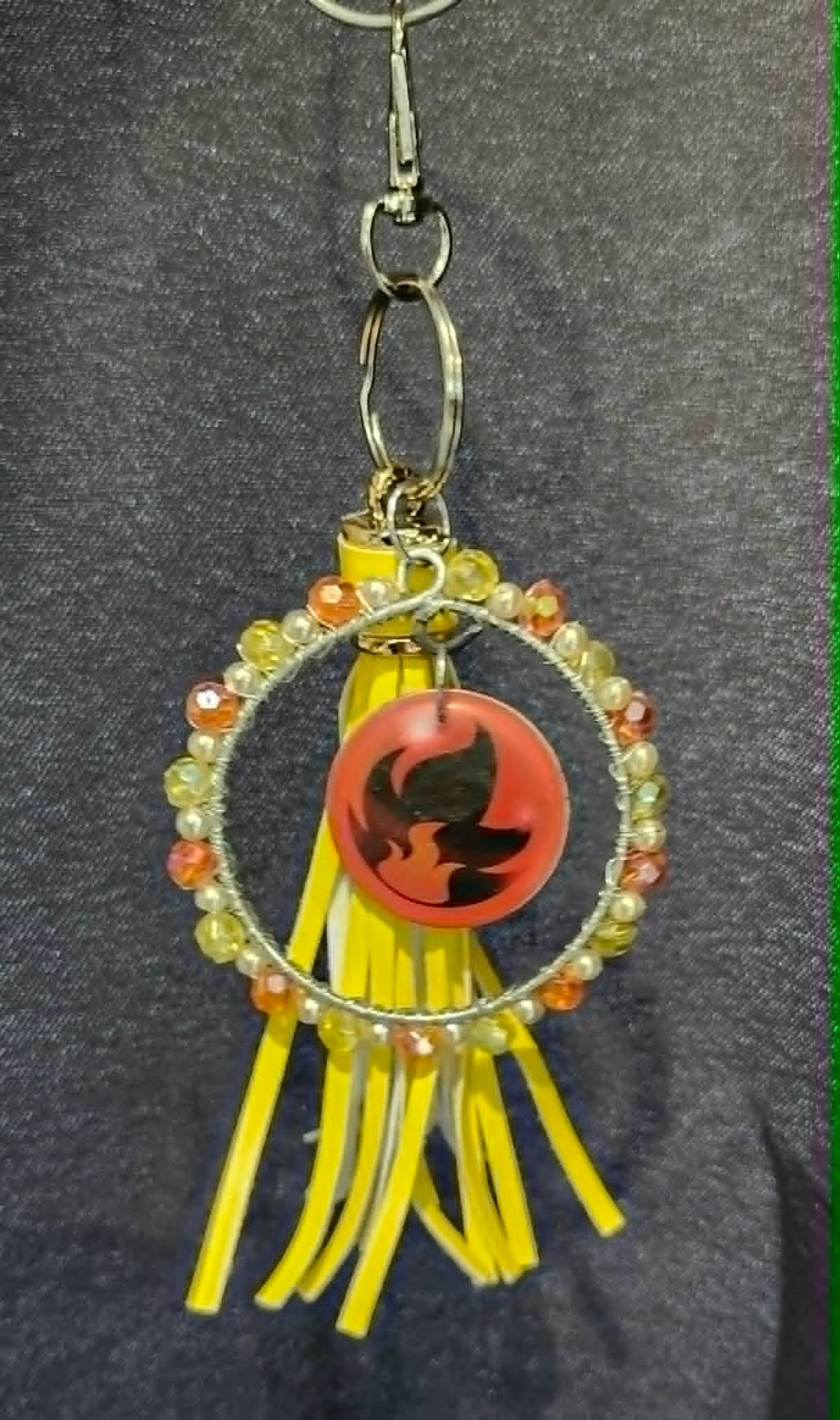 Torchic Inspired Handmade Pokémon Charm – Resin Keychain with Crystal Beads & Tassel