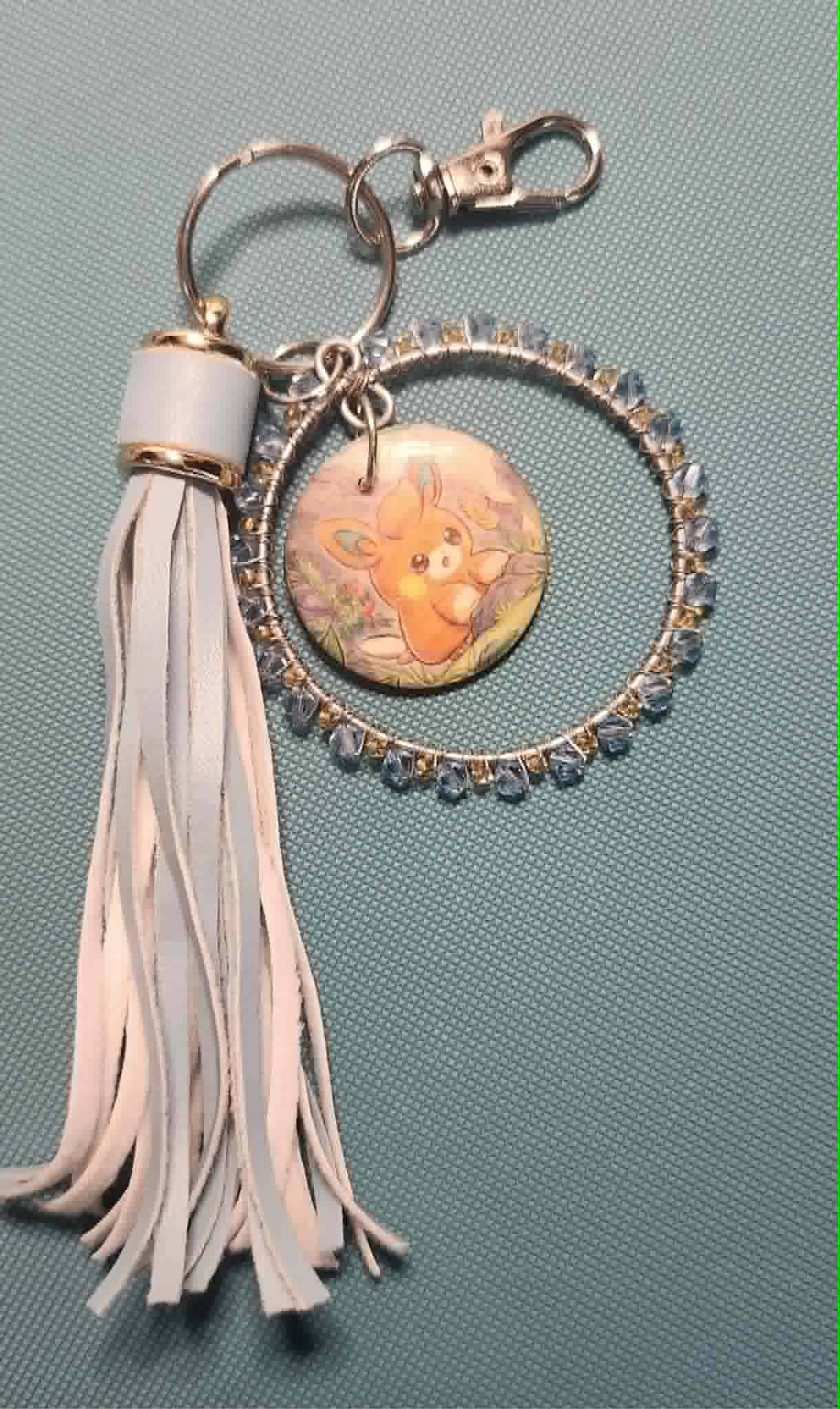 Handmade Pawmi Keychain | Pokémon Bag Charm | Cute Kawaii Anime Keyring | Blue Beaded Tassel Charm | Gamer Gift for Women