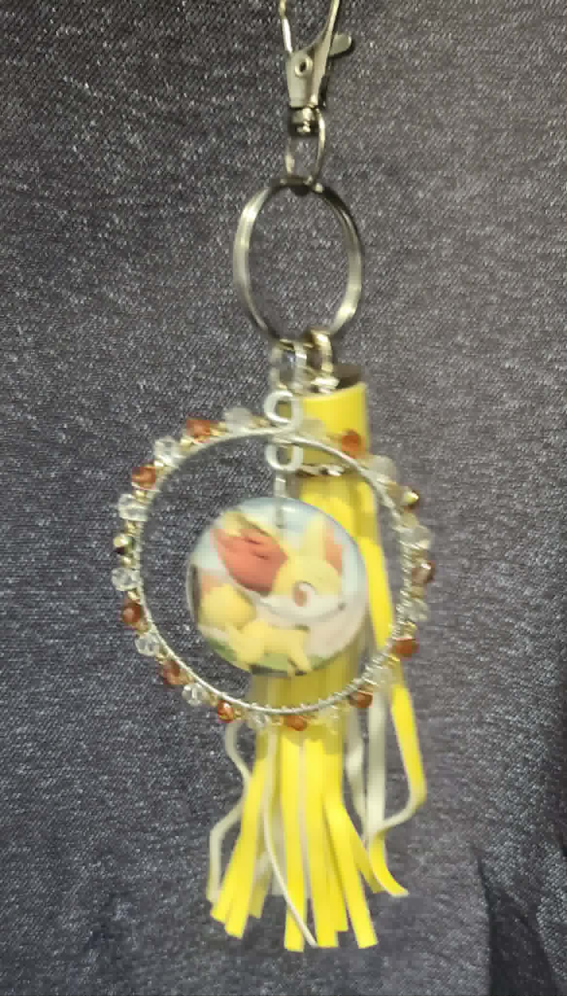 Fennekin Foxfire Charm – Handmade Pokémon-Inspired Bag Charm, Keychain & Car Accessory ⭐