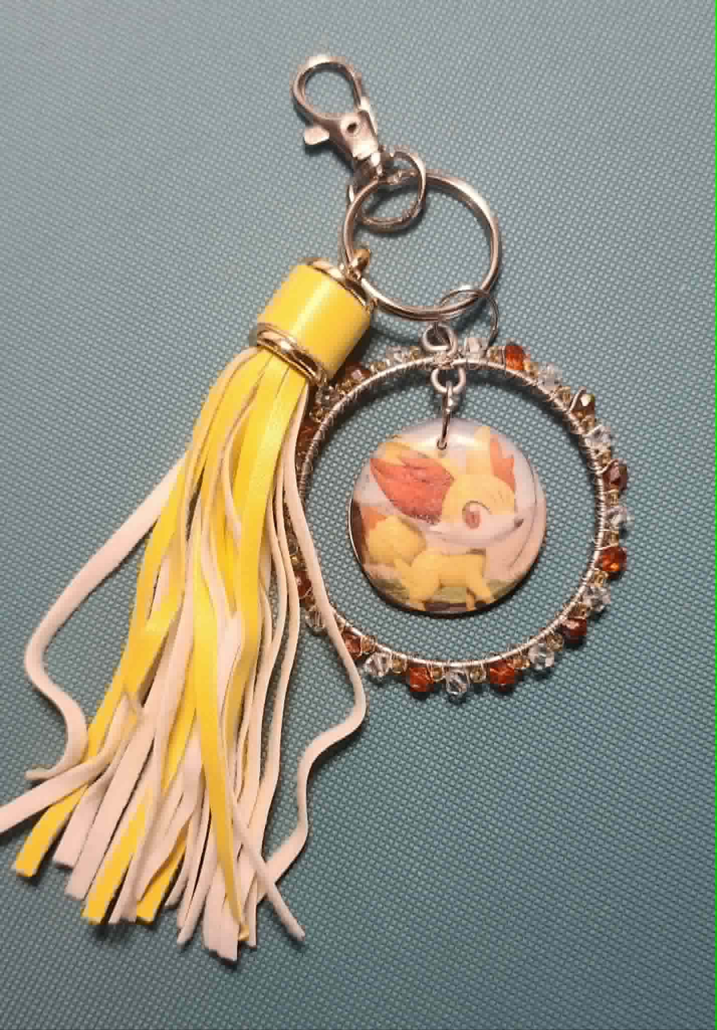Fennekin Foxfire Charm – Handmade Pokémon-Inspired Bag Charm, Keychain & Car Accessory ⭐