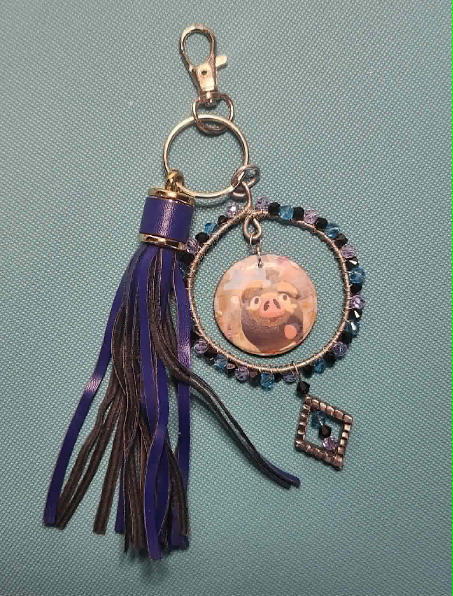 Lechonk Twilight Charm – Handmade Pokémon Card Bag Charm, Double-Sided Keychain & Car Accessory