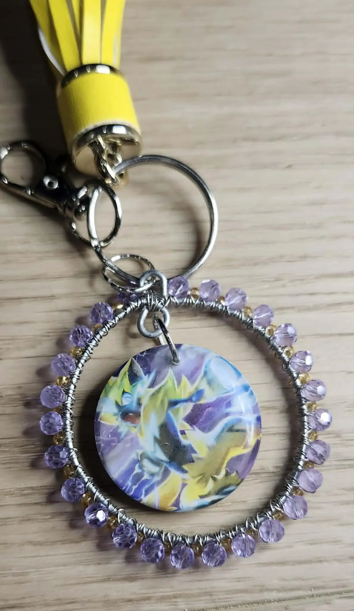 Handmade Zeraora Keychain | Pokémon Bag Charm | Cute Anime Keyring | Purple Beaded Tassel Charm | Gamer Gift for Women