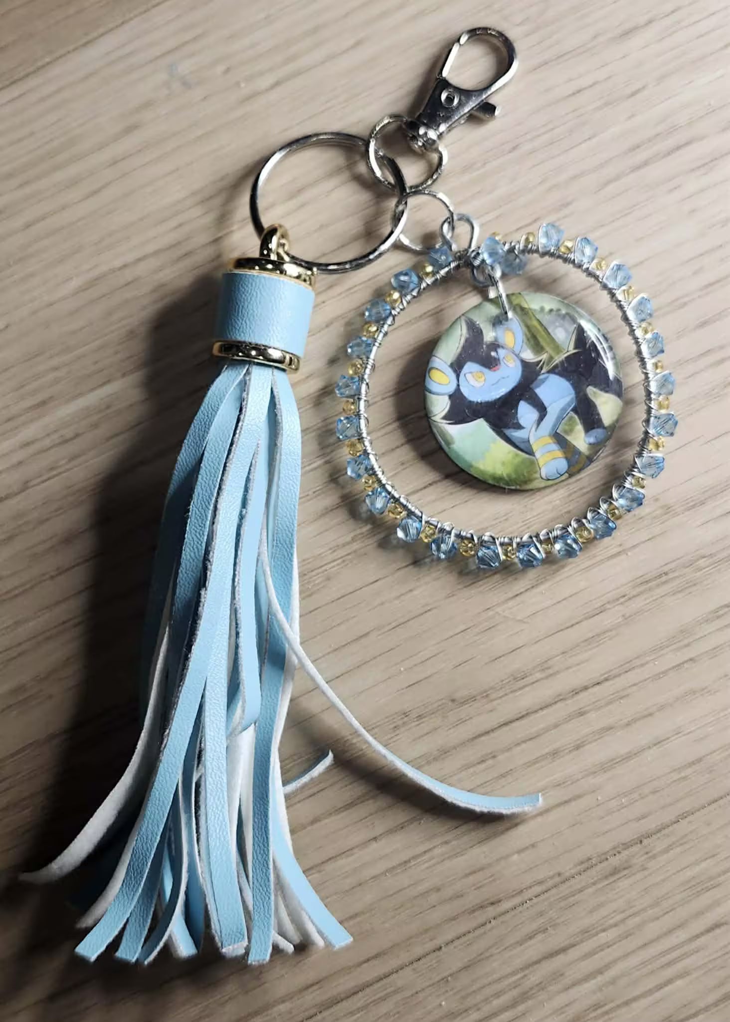 Handmade Luxio Keychain | Pokémon Bag Charm | Cute Anime Keyring | Blue Beaded Tassel Charm | Gamer Gift for Women
