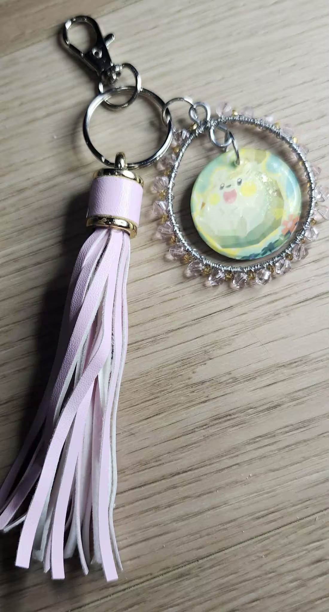 Handmade Togedemaru Keychain | Pokémon Bag Charm | Cute Kawaii Anime Keyring | Pink Beaded Tassel Charm | Gamer Gift for Women