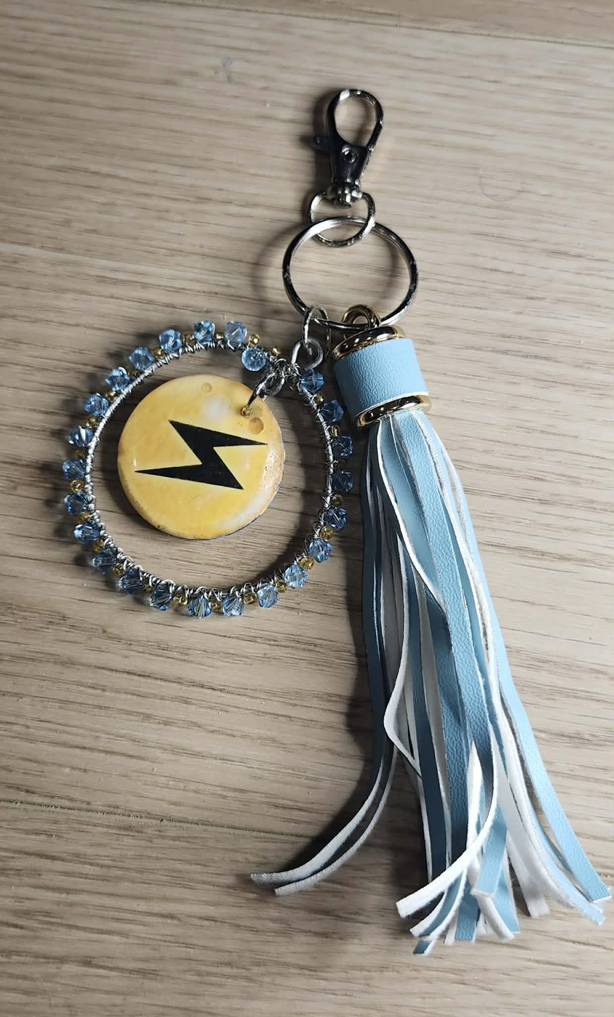 Handmade Luxio Keychain | Pokémon Bag Charm | Cute Anime Keyring | Blue Beaded Tassel Charm | Gamer Gift for Women