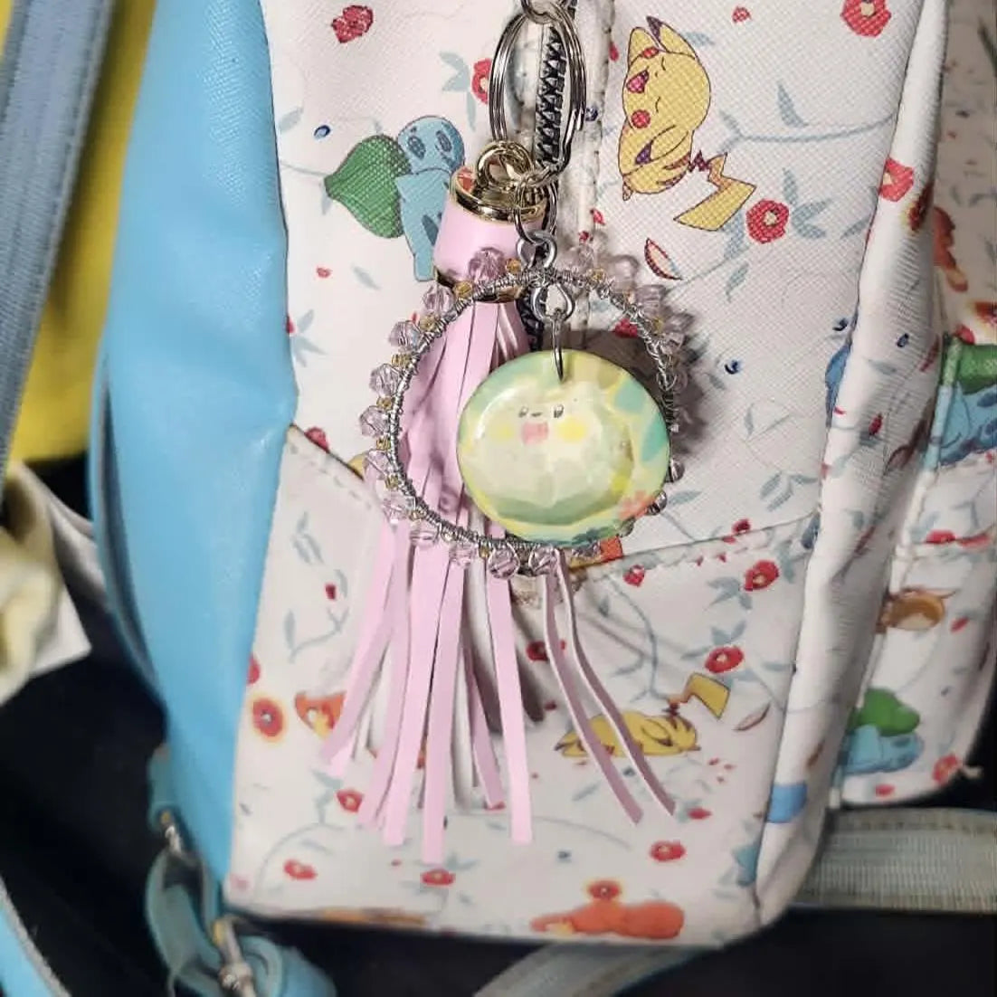 Handmade Togedemaru Keychain | Pokémon Bag Charm | Cute Kawaii Anime Keyring | Pink Beaded Tassel Charm | Gamer Gift for Women