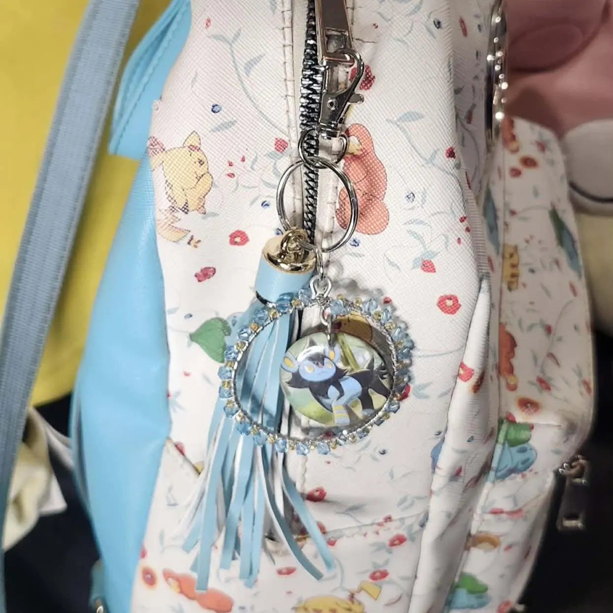 Handmade Luxio Keychain | Pokémon Bag Charm | Cute Anime Keyring | Blue Beaded Tassel Charm | Gamer Gift for Women