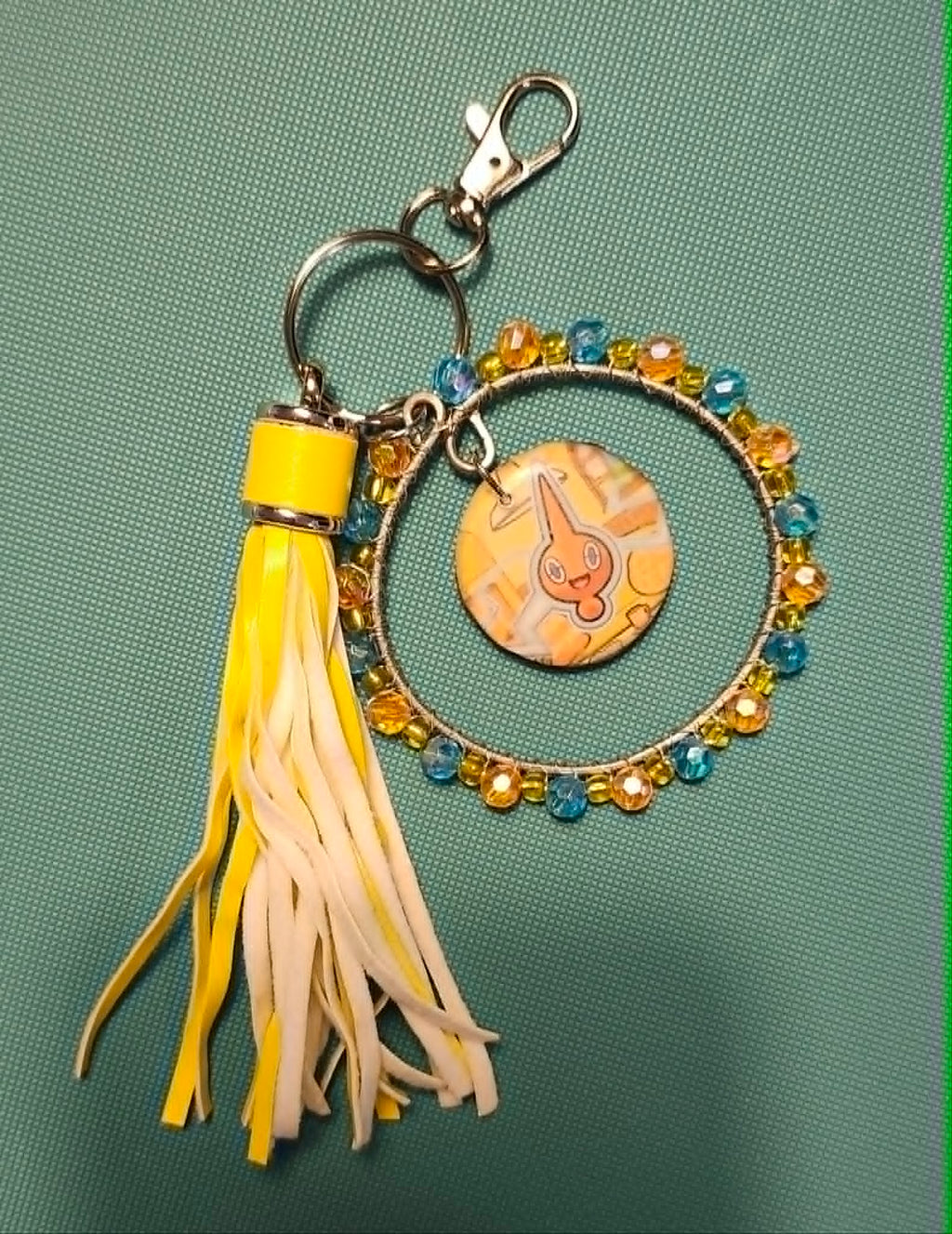 Rotom Inspired Handmade Pokémon Charm – Resin Keychain with Crystal Beads & Tassel