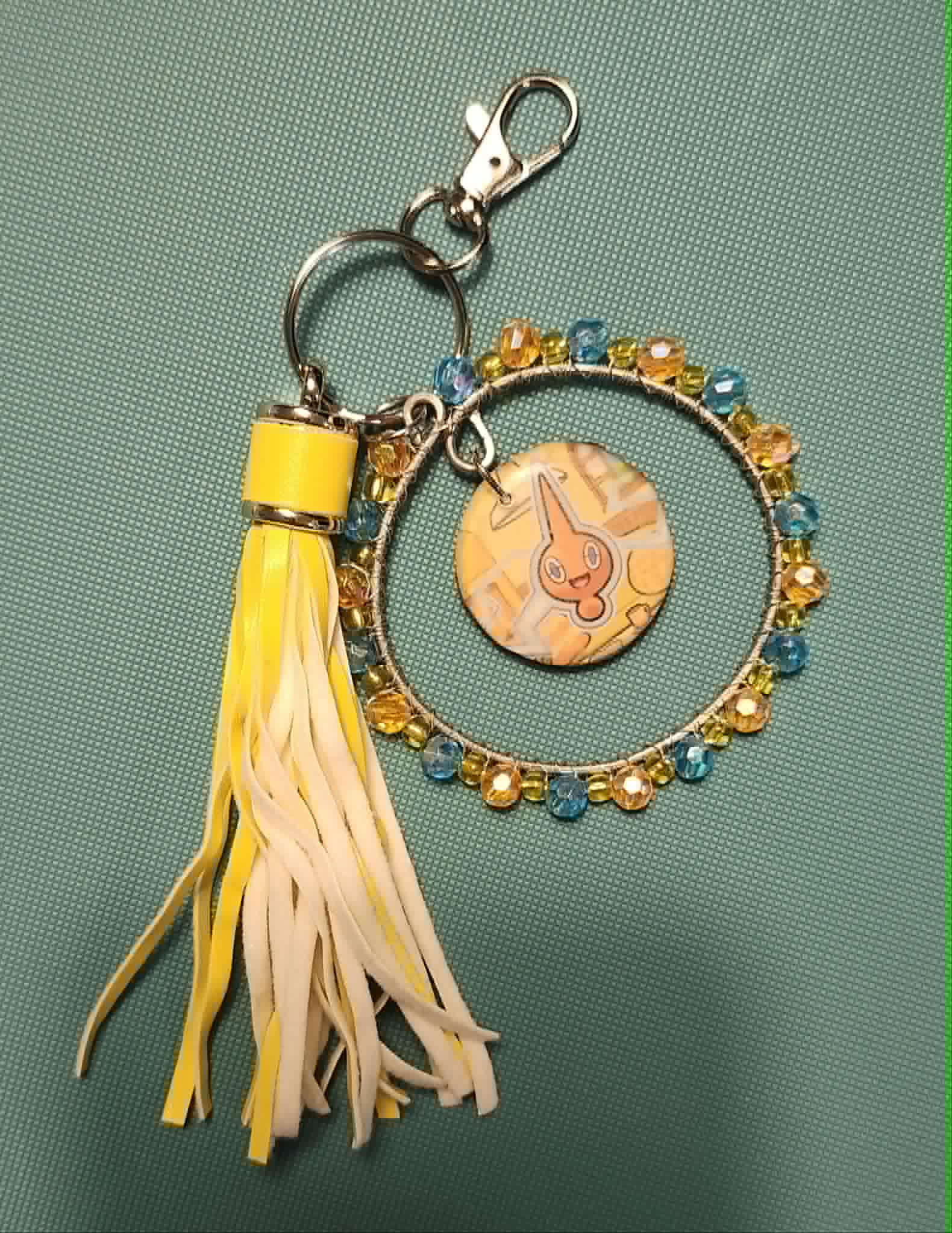 Rotom Inspired Handmade Pokémon Charm – Resin Keychain with Crystal Beads & Tassel
