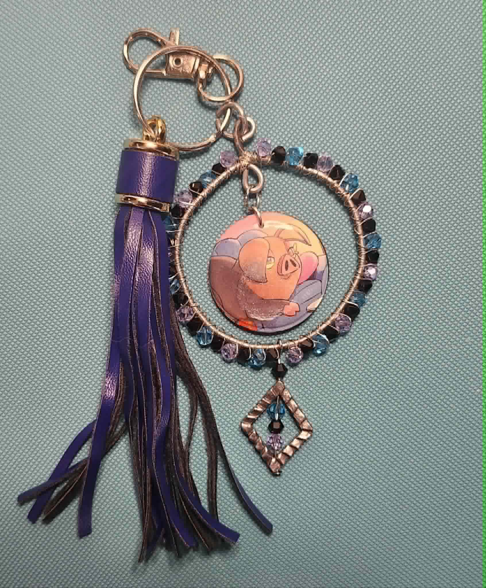 Lechonk Twilight Charm – Handmade Pokémon Card Bag Charm, Double-Sided Keychain & Car Accessory