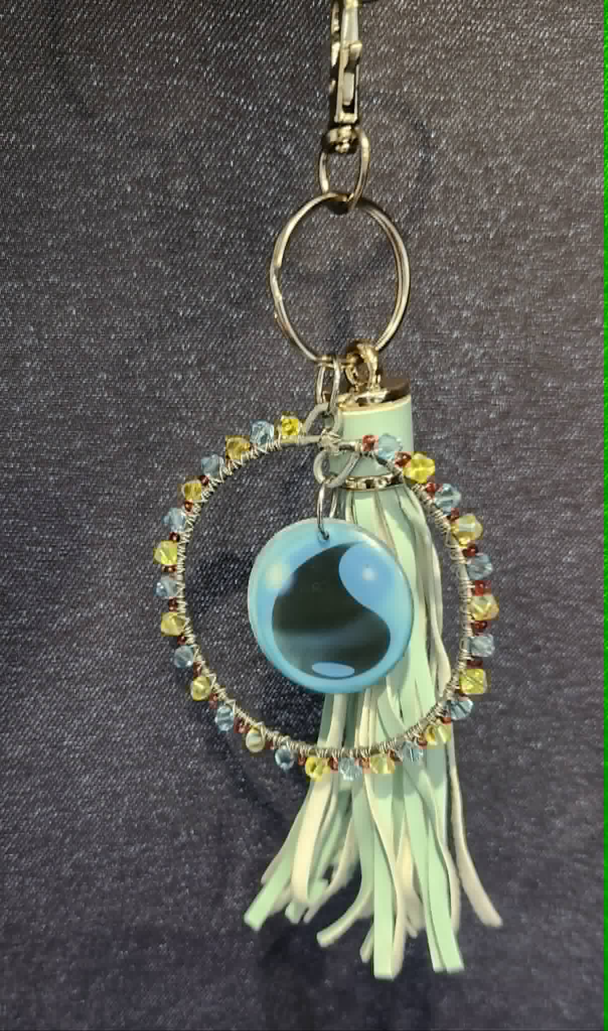 Totodile Inspired Handmade Pokémon Charm – Resin Keychain with Crystal Beads & Tassel