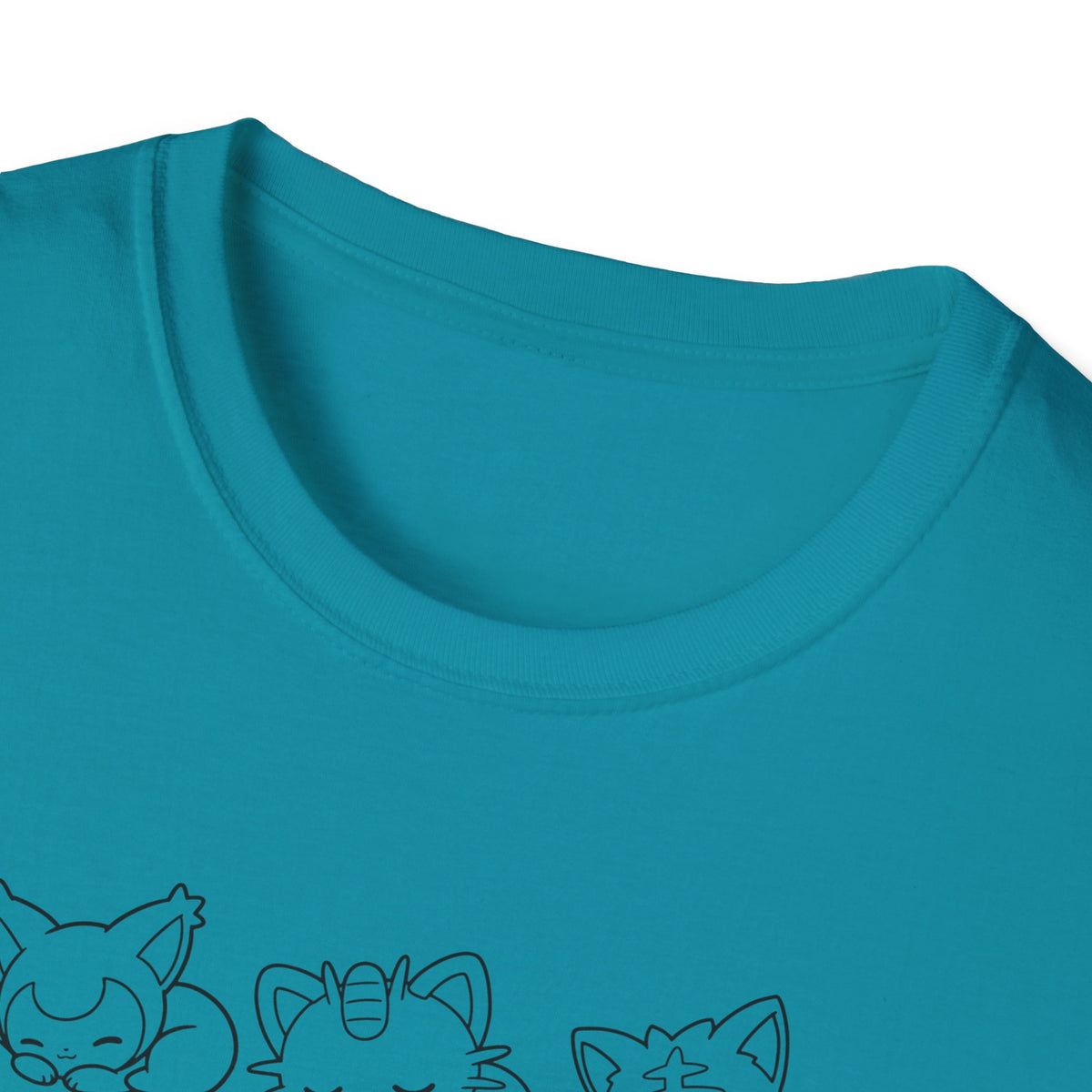 Sleeping Pokémon Cats Line Art T-Shirt | Pastel Rainbow Kitten Trio Anime Tee Shirt
