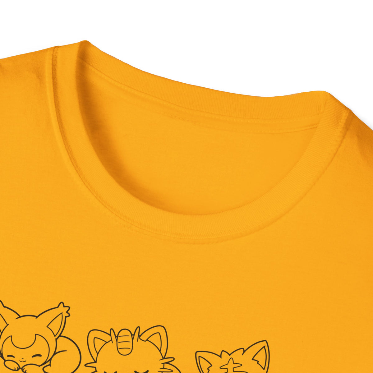 Sleeping Pokémon Cats Line Art T-Shirt | Pastel Rainbow Kitten Trio Anime Tee Shirt