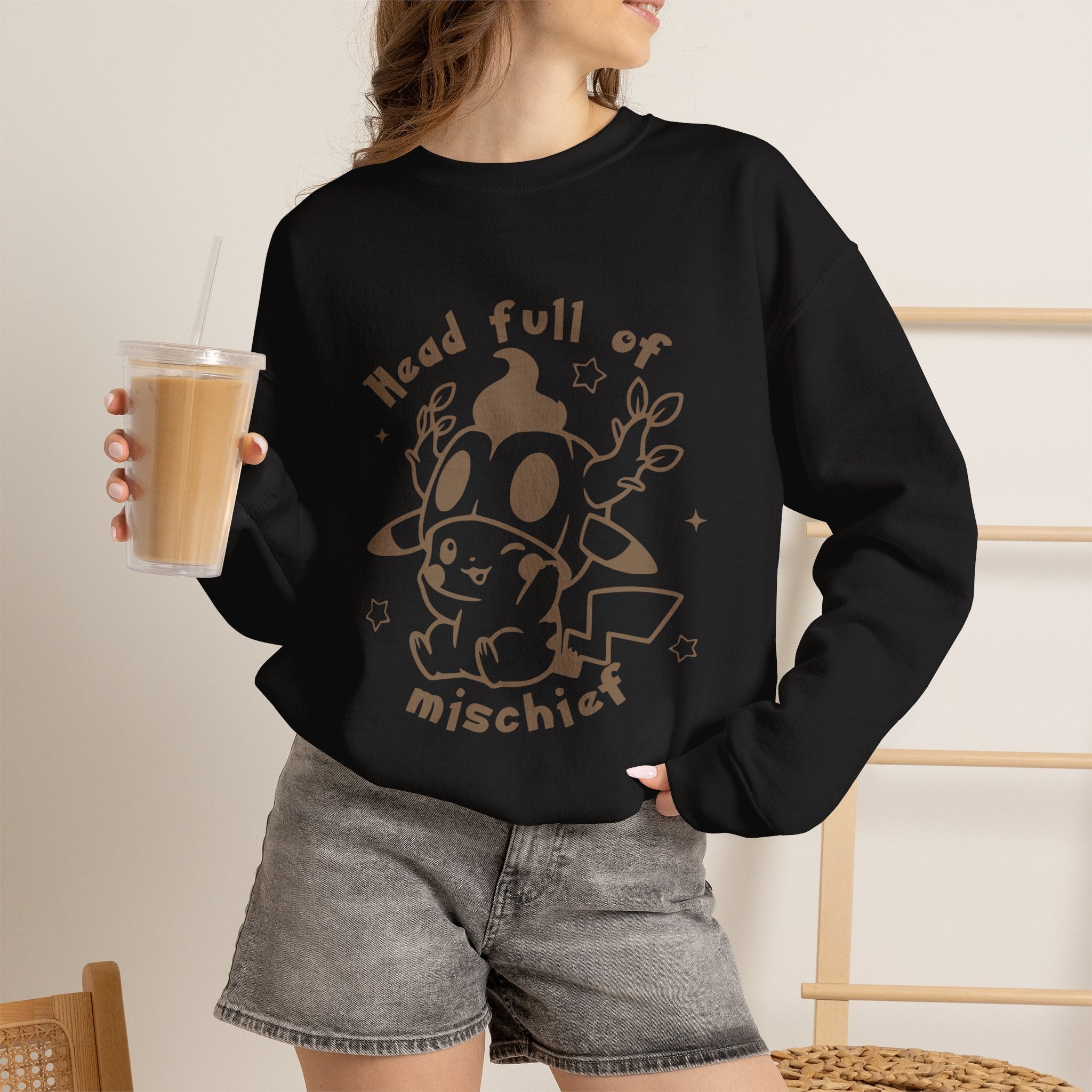 Head Full of Mischief Sweatshirt | Cute Halloween Ghost Crewneck | Cozy Fall Sweatshirt | Geek Autumn Sweater | Kawaii Spooky Apparel