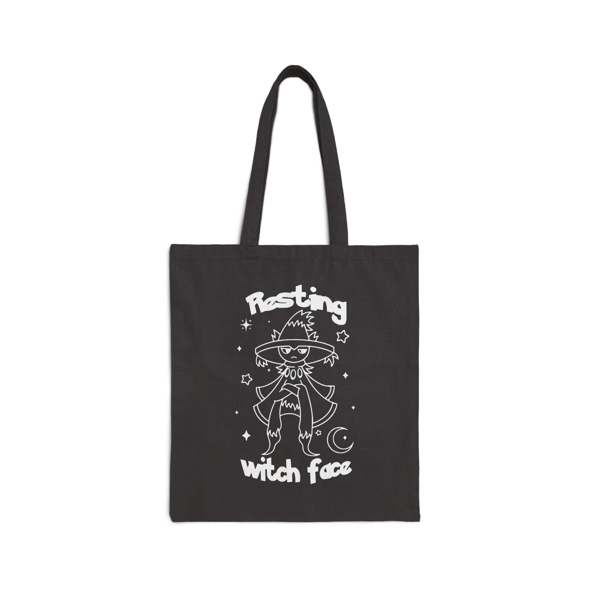 Resting Witch Face Halloween Tote Bag | Cute Kawaii Shopping Geek Bag | Candy Trick or Treat Black Bag | Cozy Gamer Gift for Women