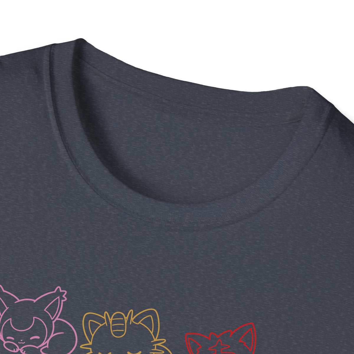 Sleeping Pokémon Cats Line Art T-Shirt | Pastel Rainbow Kitten Trio Anime Tee Shirt