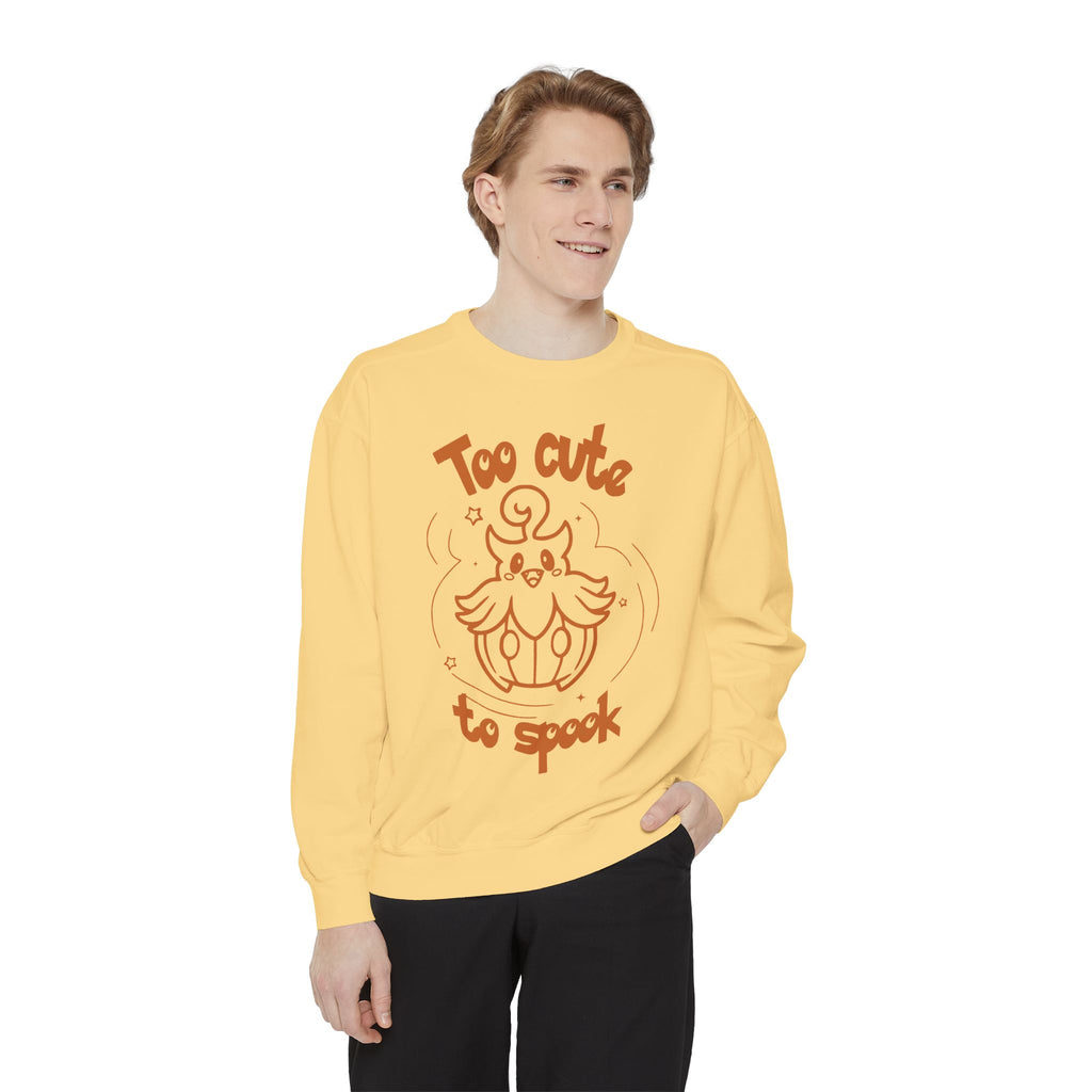 Too Cute to Spook Crewneck Sweatshirt | Comfy Halloween Theme Ghost Pumpkin Design