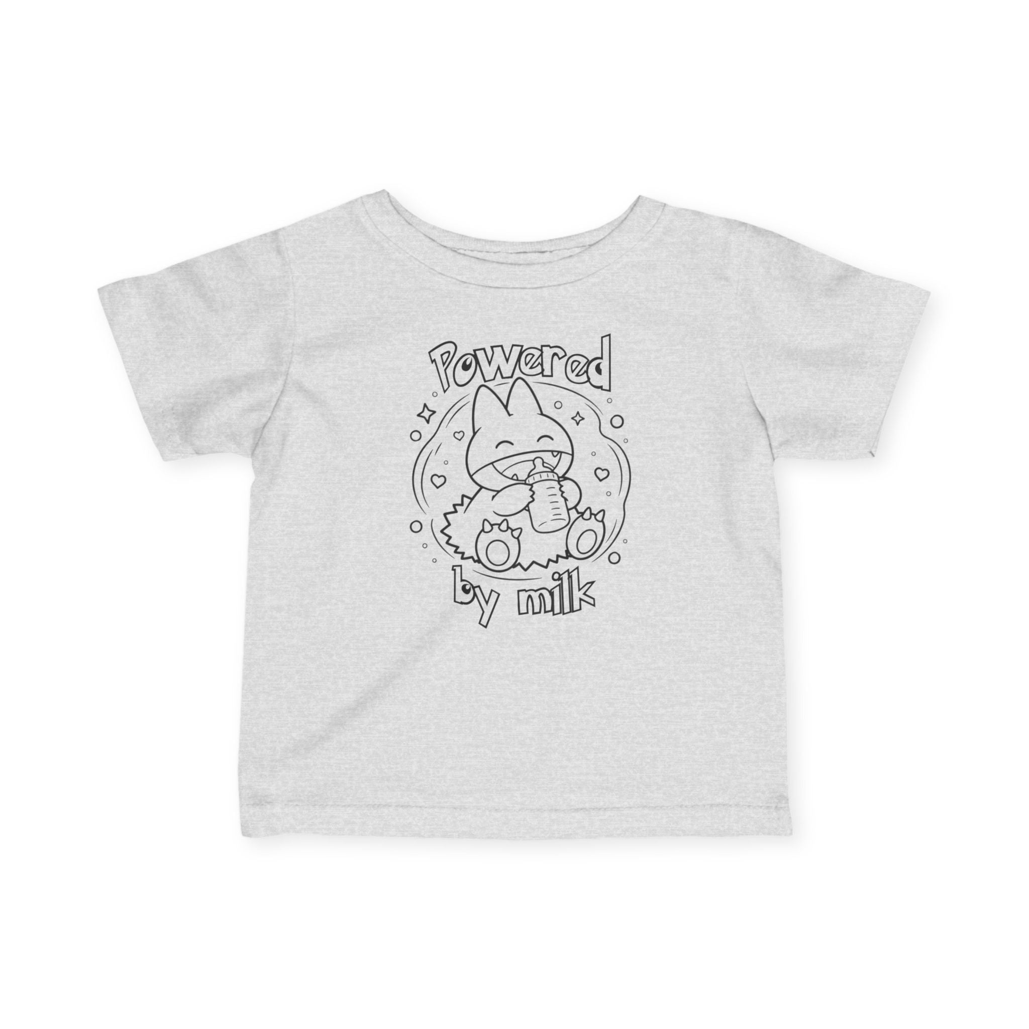 Baby Powered by Milk Infant T-Shirt | Cute Monster Drinking Bottle Shirt