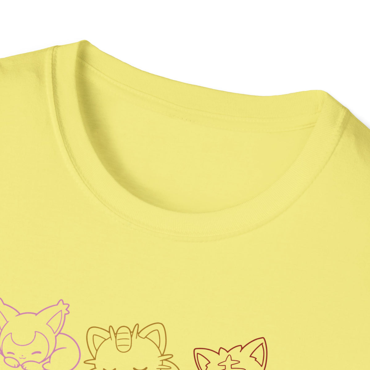 Sleeping Pokémon Cats Line Art T-Shirt | Pastel Rainbow Kitten Trio Anime Tee Shirt
