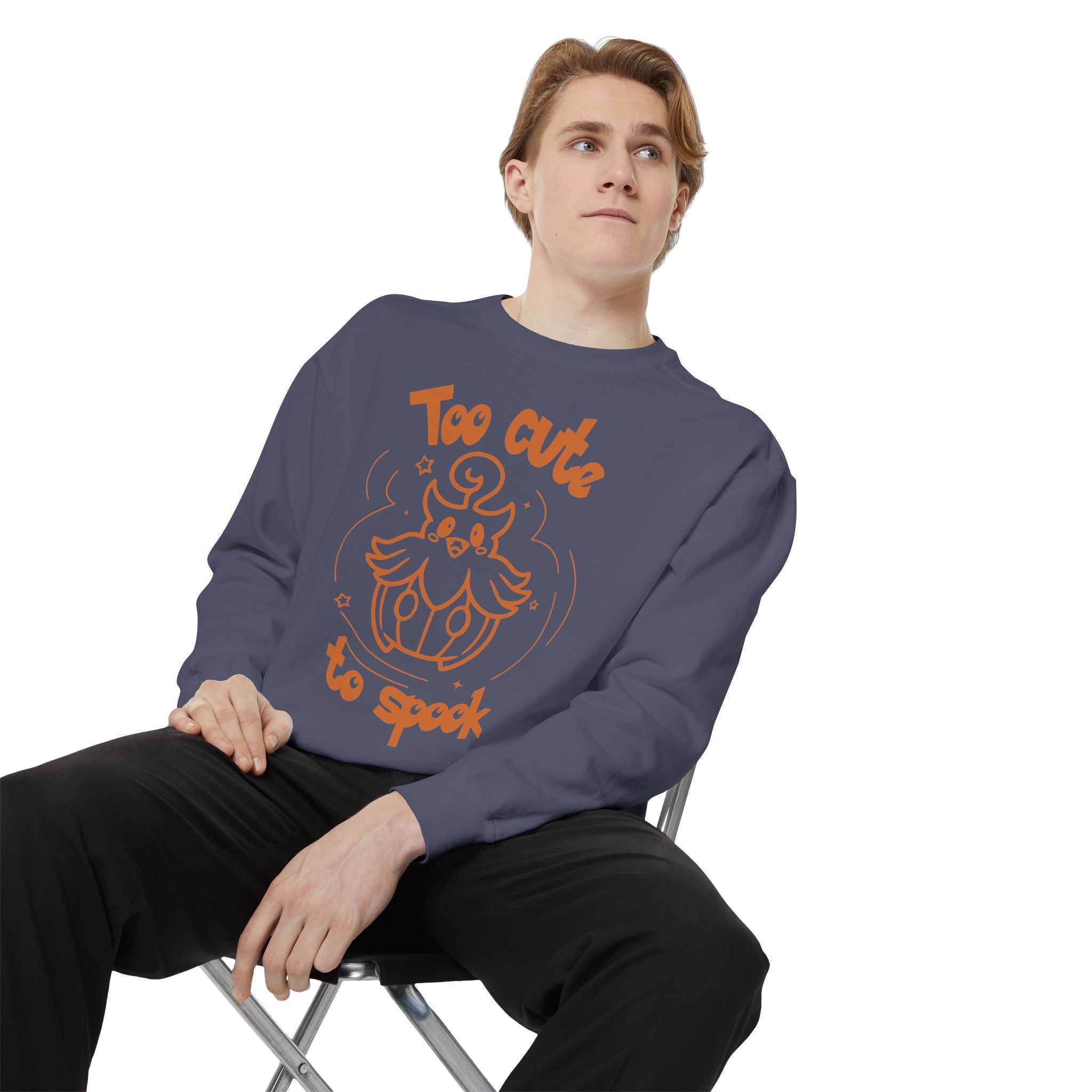 Too Cute to Spook Crewneck Sweatshirt | Comfy Halloween Theme Ghost Pumpkin Design